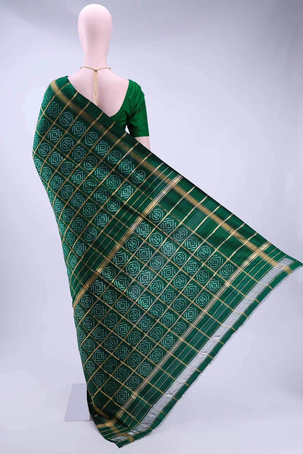 Bottle Green Pochampally Silk Saree