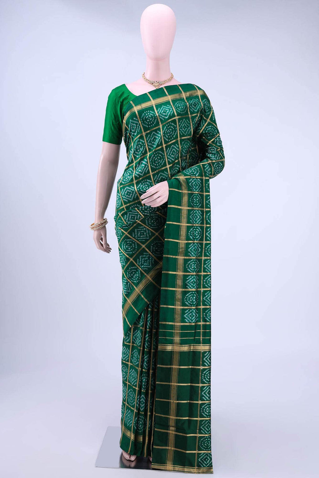 Bottle Green Pochampally Silk Saree