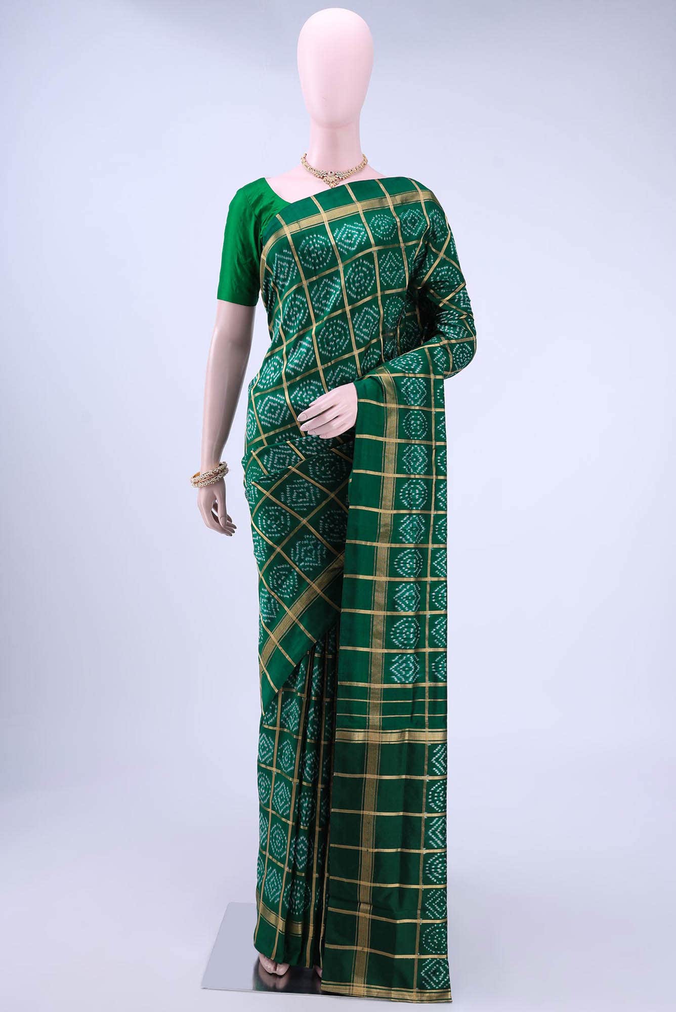 Bottle Green Pochampally Silk Saree
