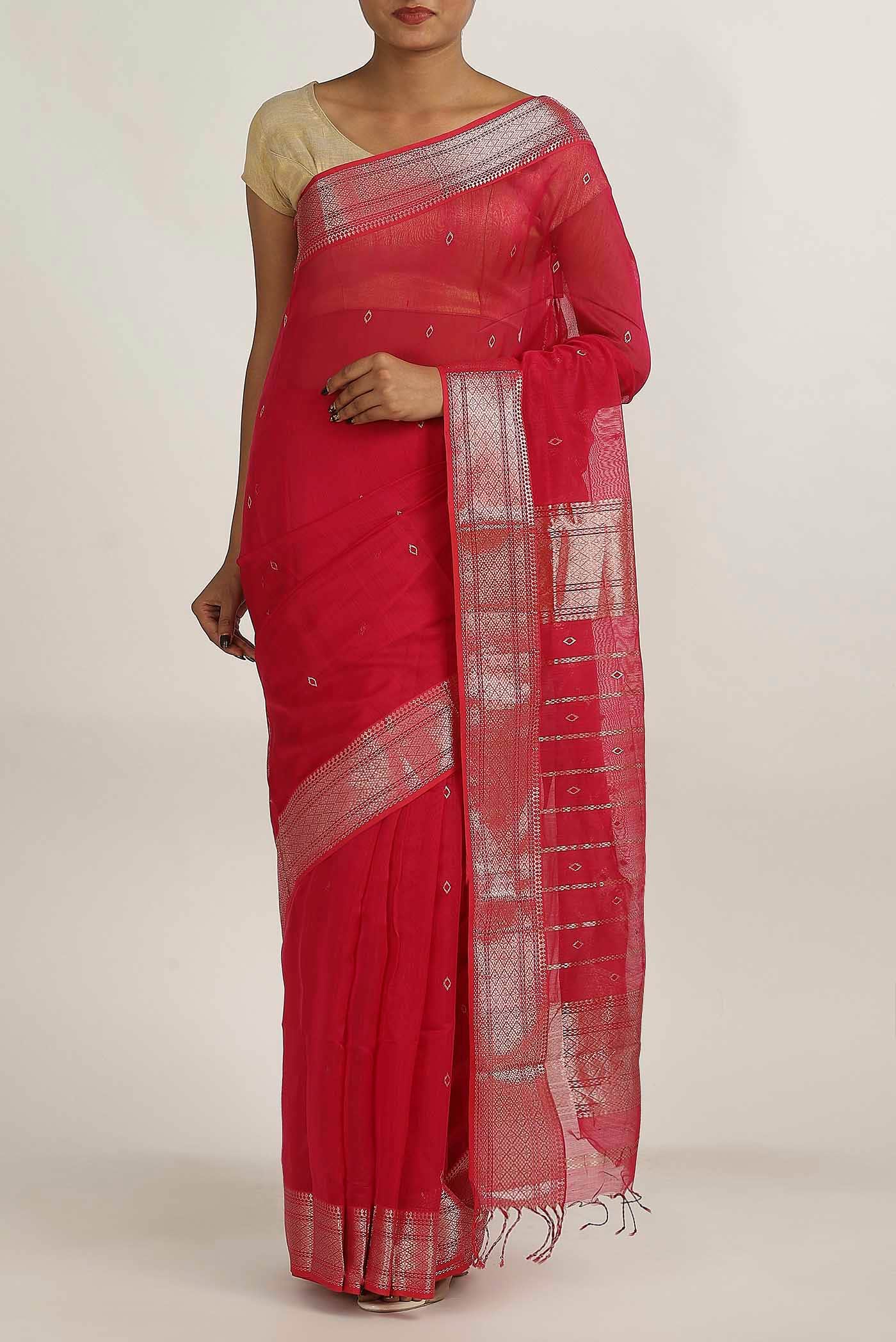 Red Maheshwari Silk Cotton Saree