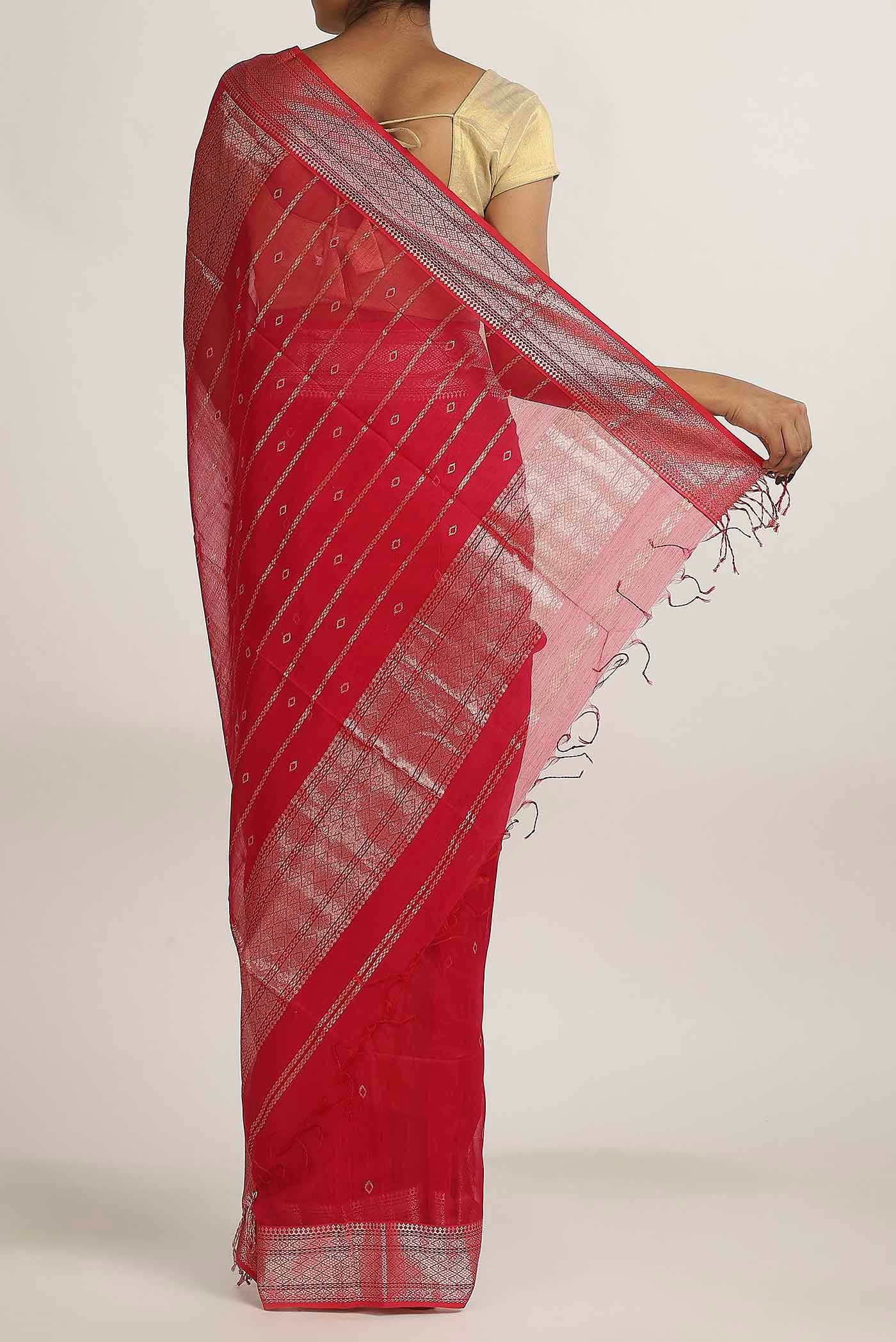 Red Maheshwari Silk Cotton Saree
