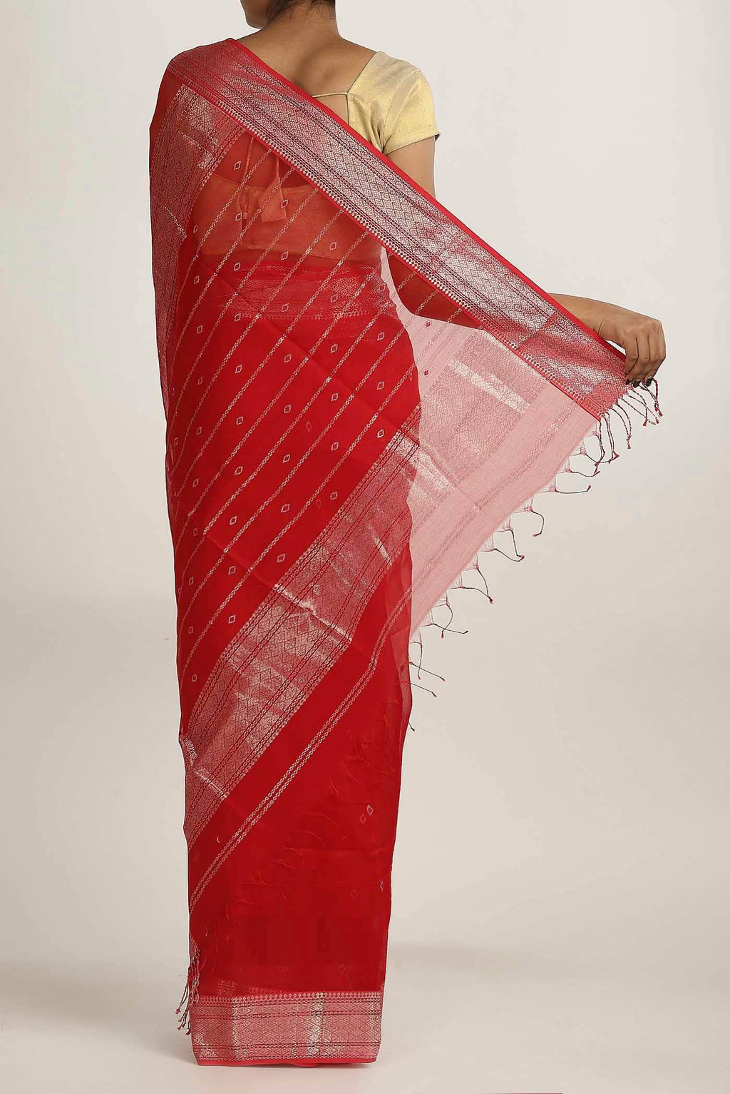 Red Maheshwari Silk Cotton Saree