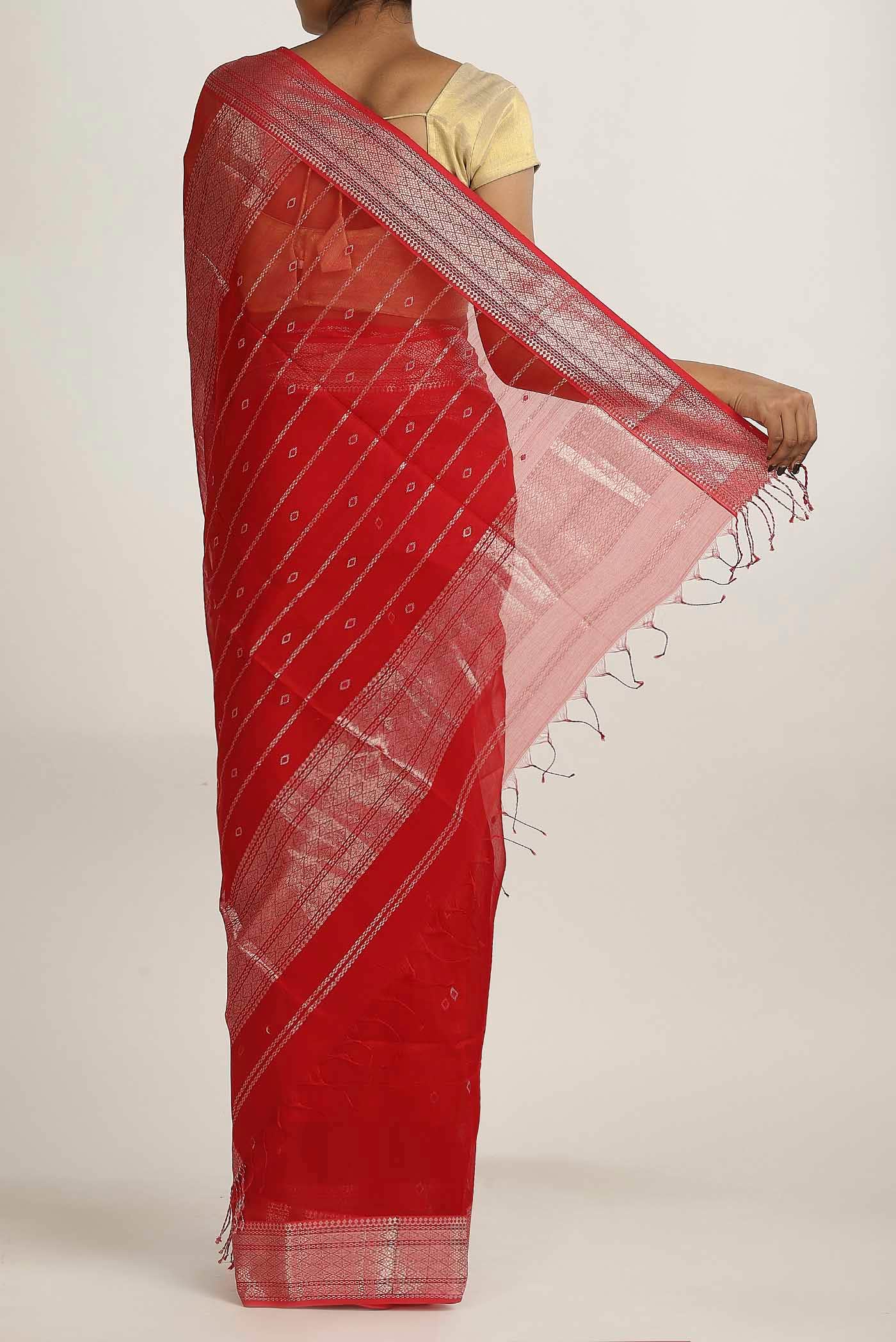 Red Maheshwari Silk Cotton Saree