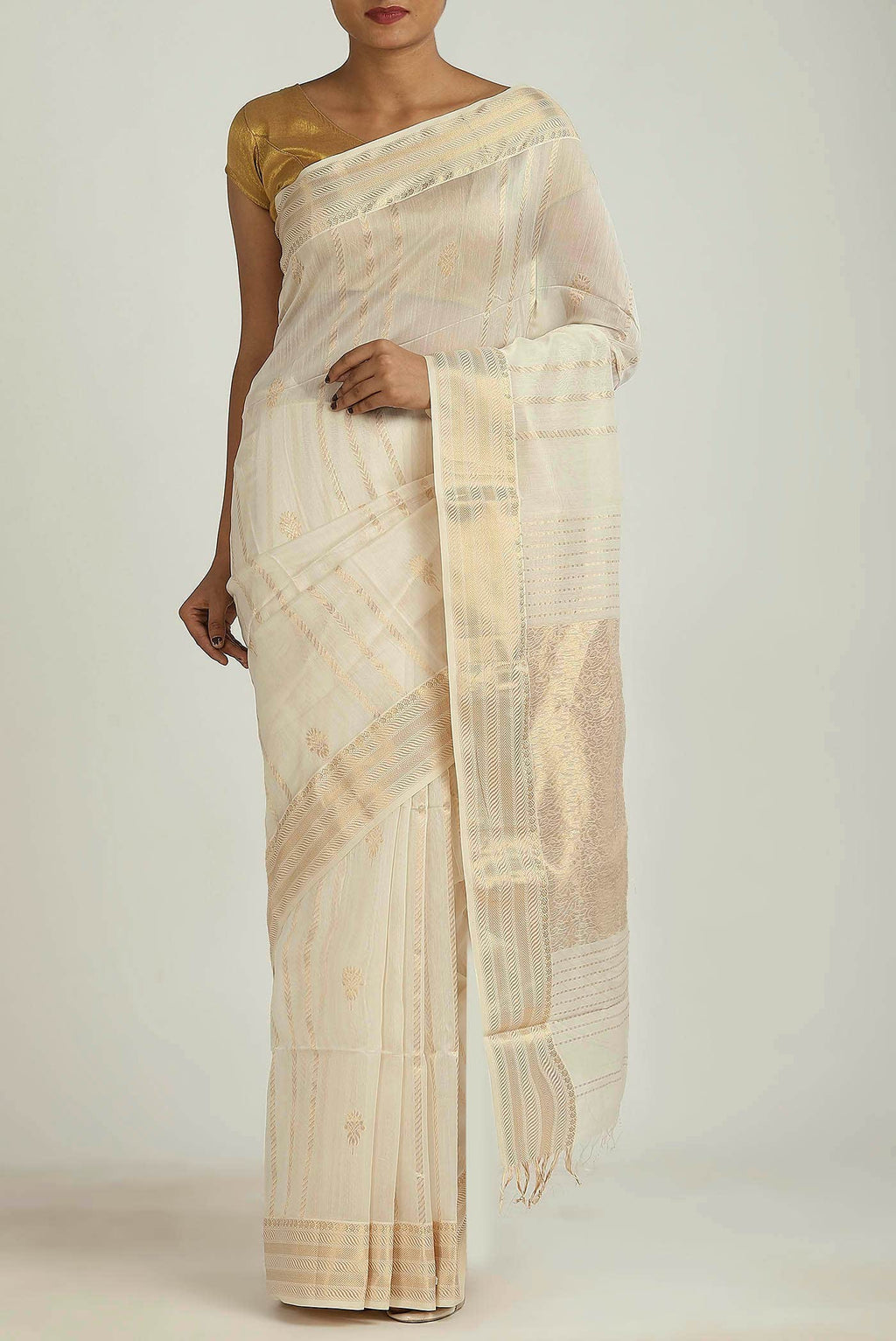 Off White Maheshwari Silk Cotton Saree