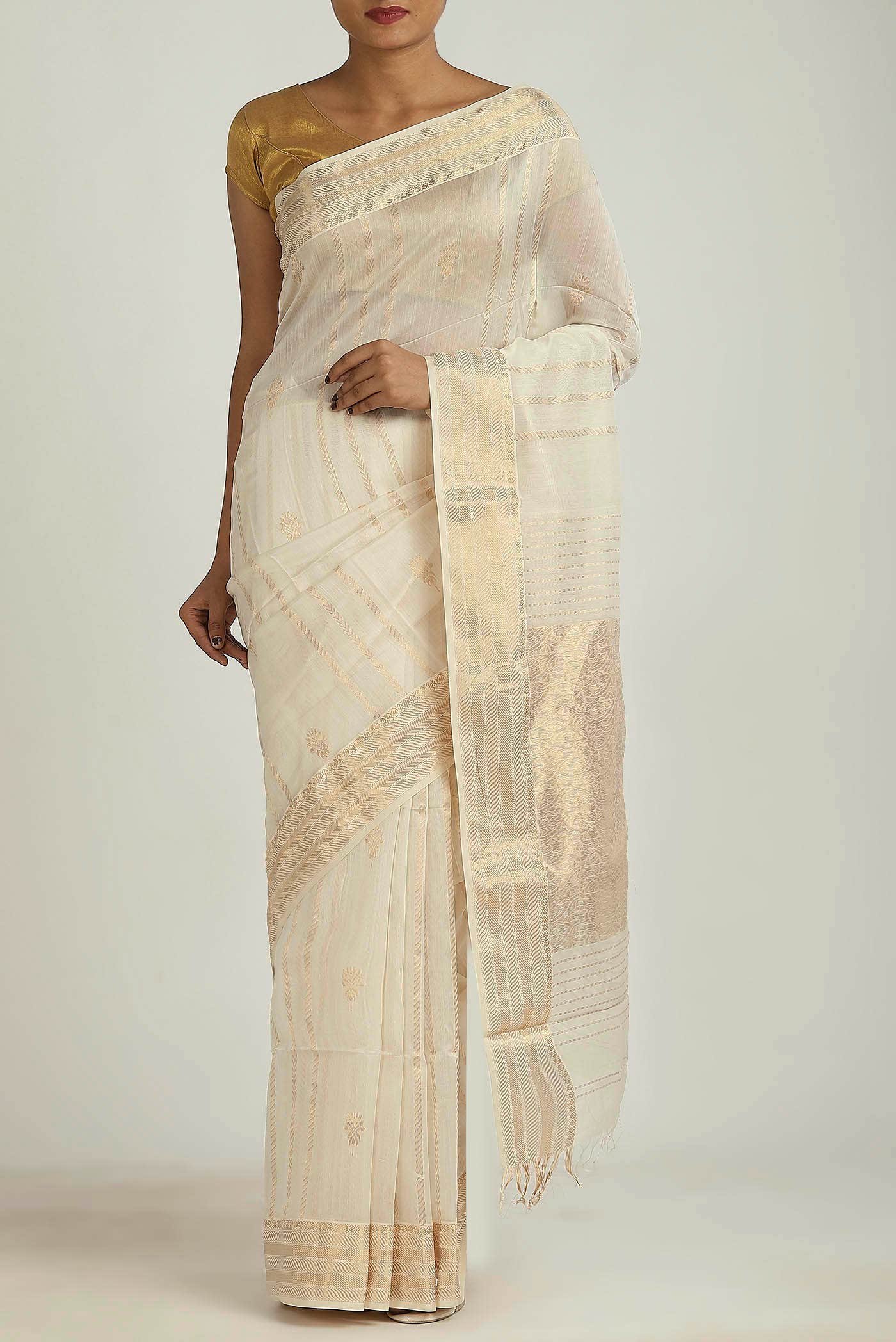Off White Maheshwari Silk Cotton Saree
