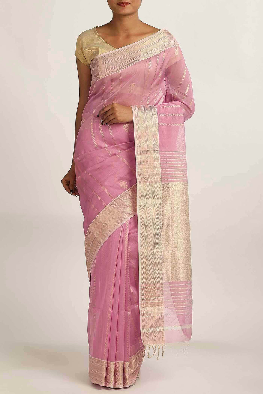 Pink Maheshwari Silk Cotton Saree