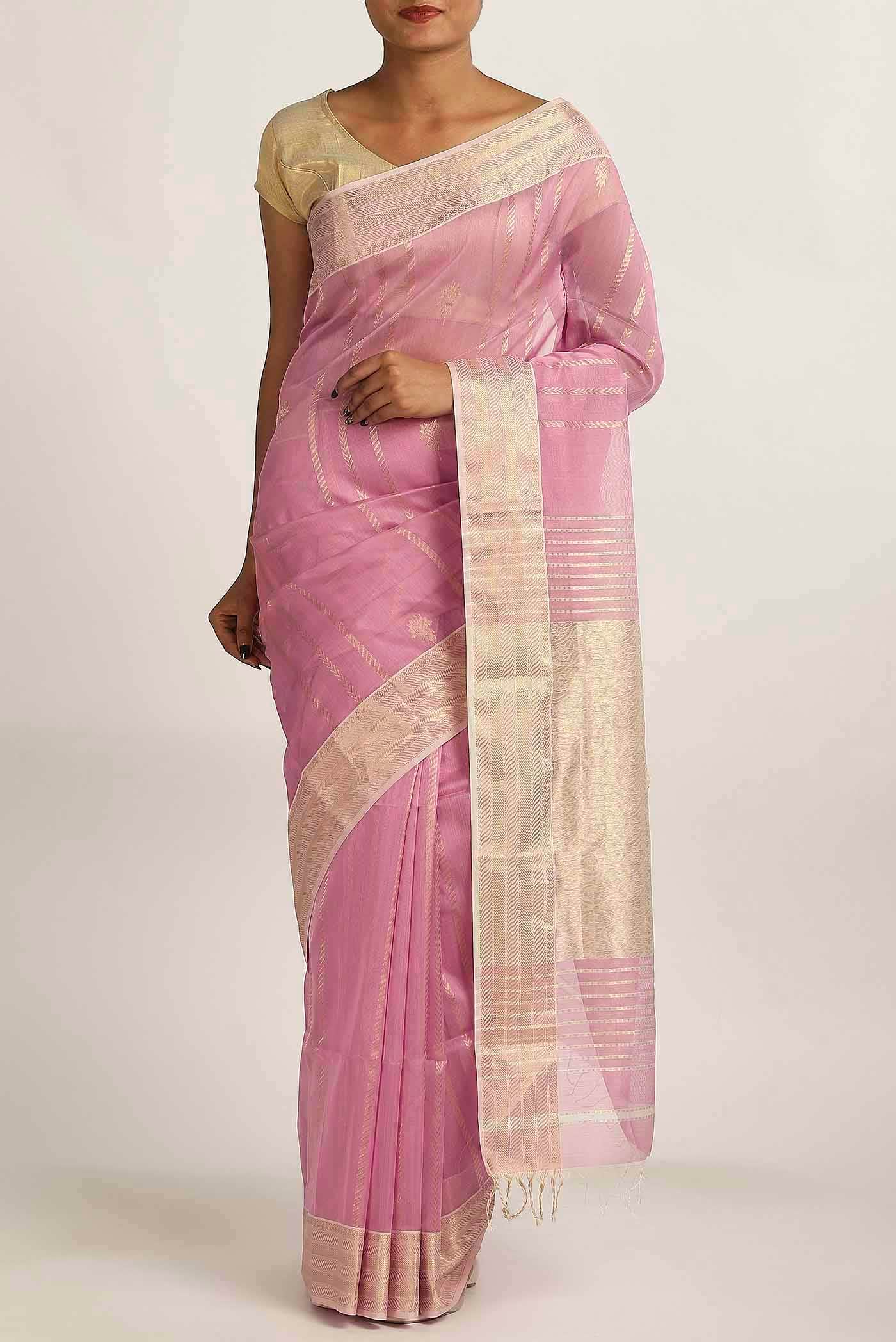 Pink Maheshwari Silk Cotton Saree