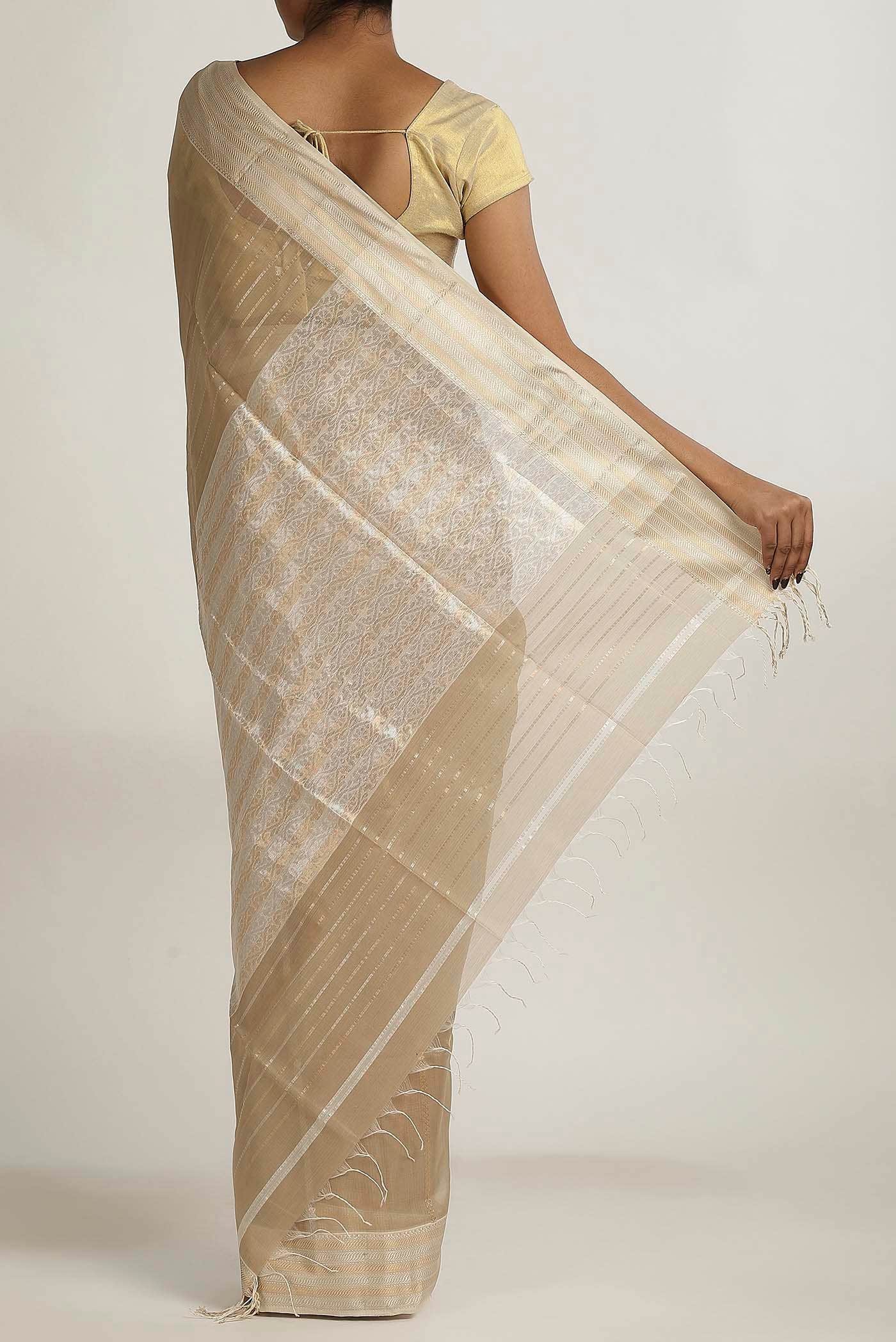 Beige Maheshwari Silk Cotton Saree