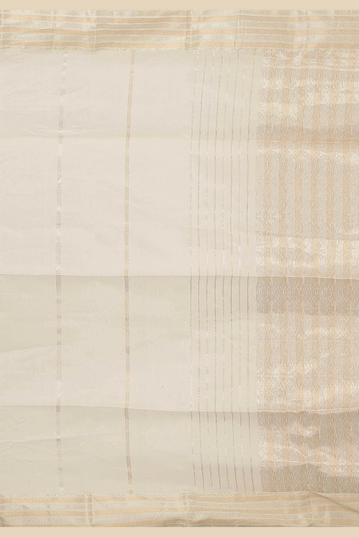 White Maheshwari Silk Cotton Saree