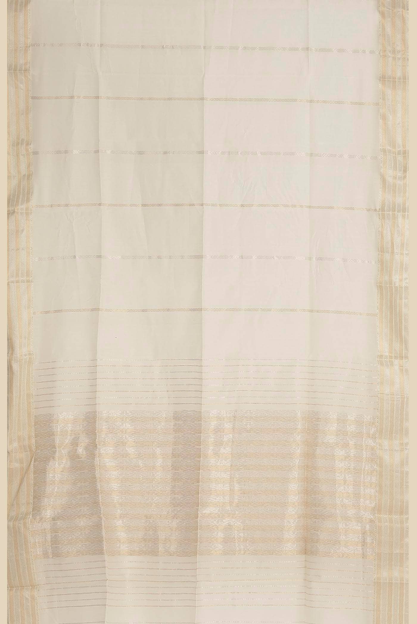 White Maheshwari Silk Cotton Saree