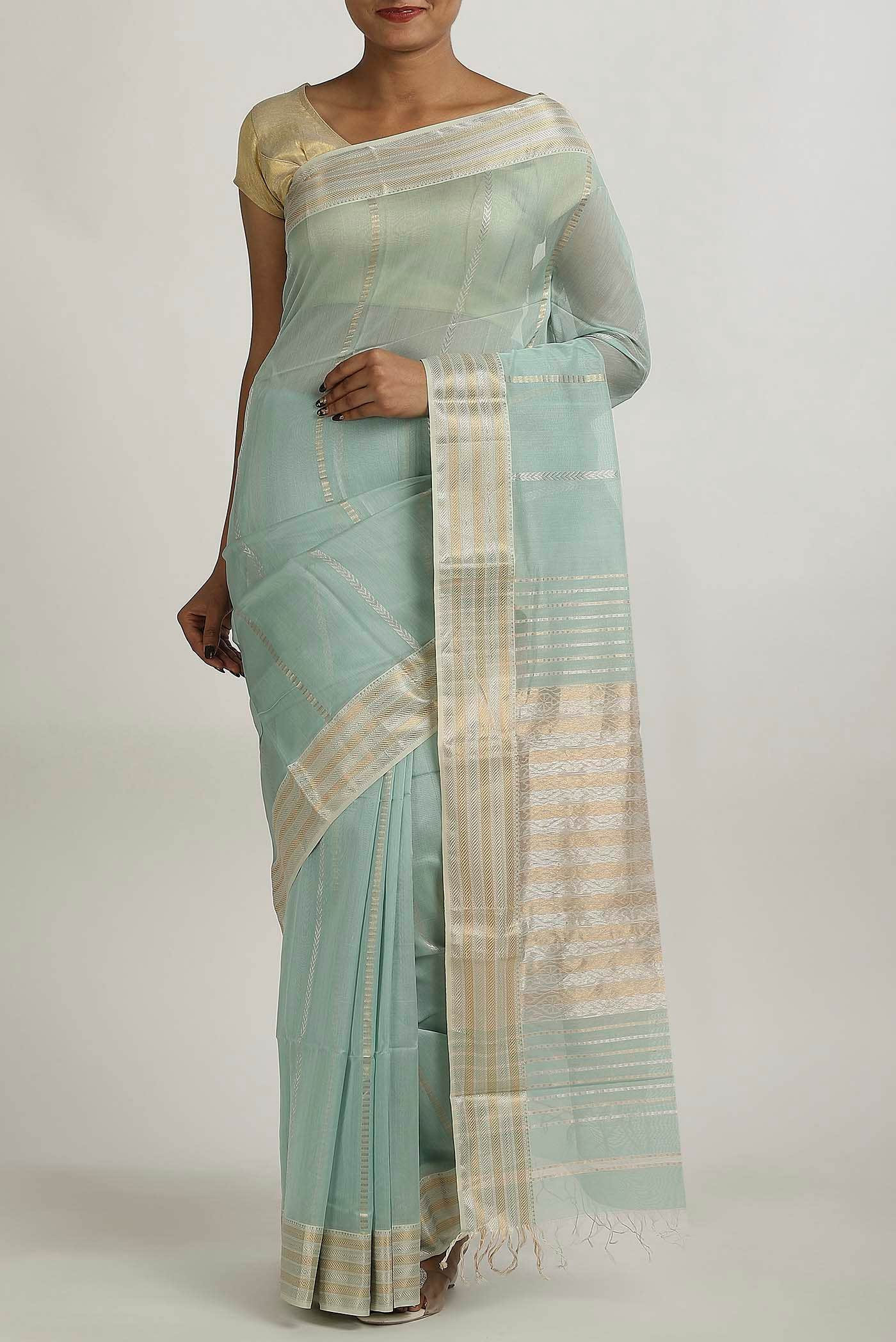 Green Maheshwari Silk Cotton Saree