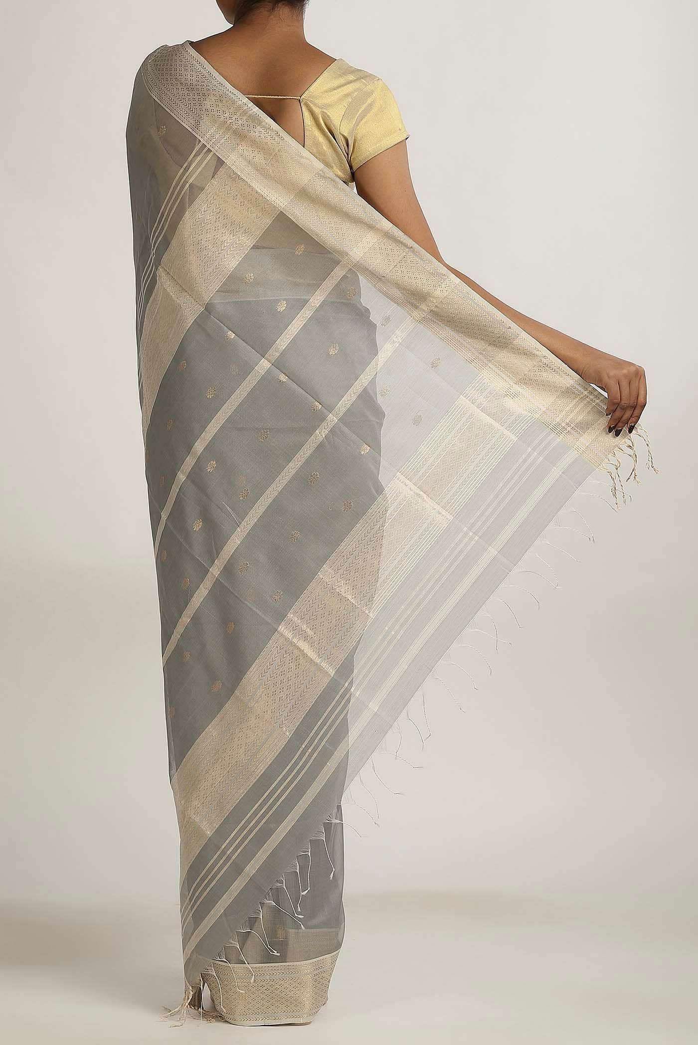 Grey Maheshwari Silk Cotton Saree
