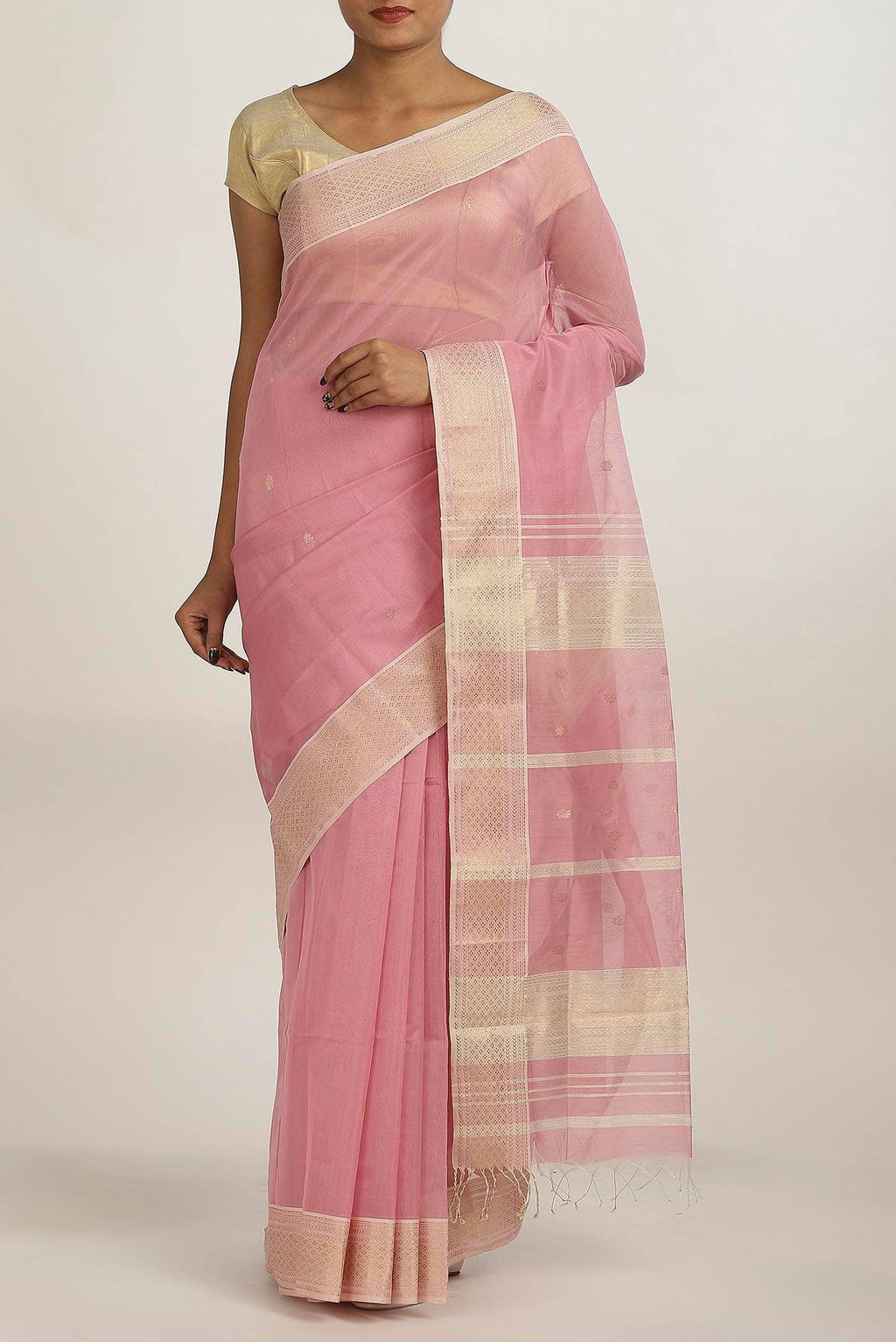 Pink Maheshwari Silk Cotton Saree