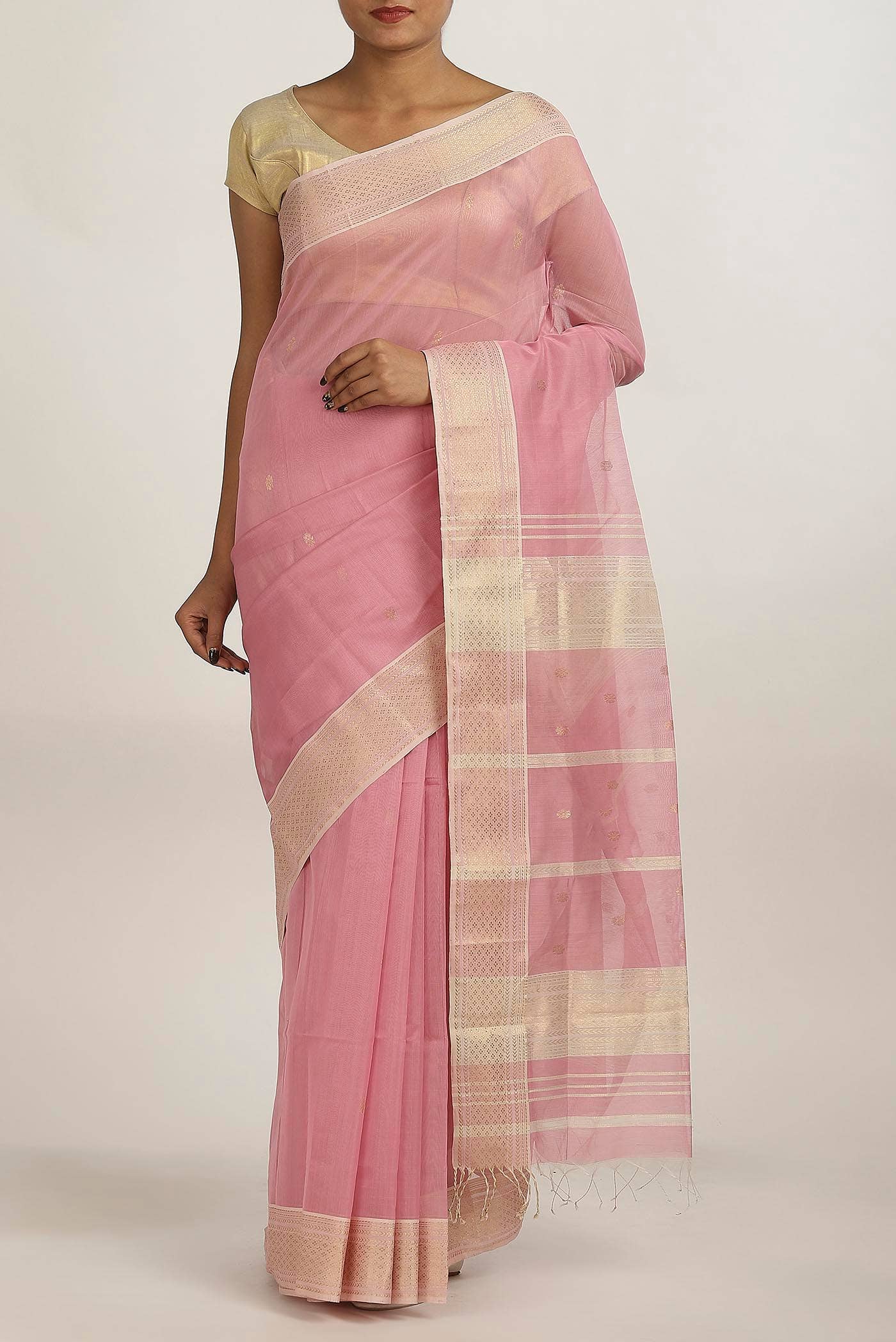 Pink Maheshwari Silk Cotton Saree
