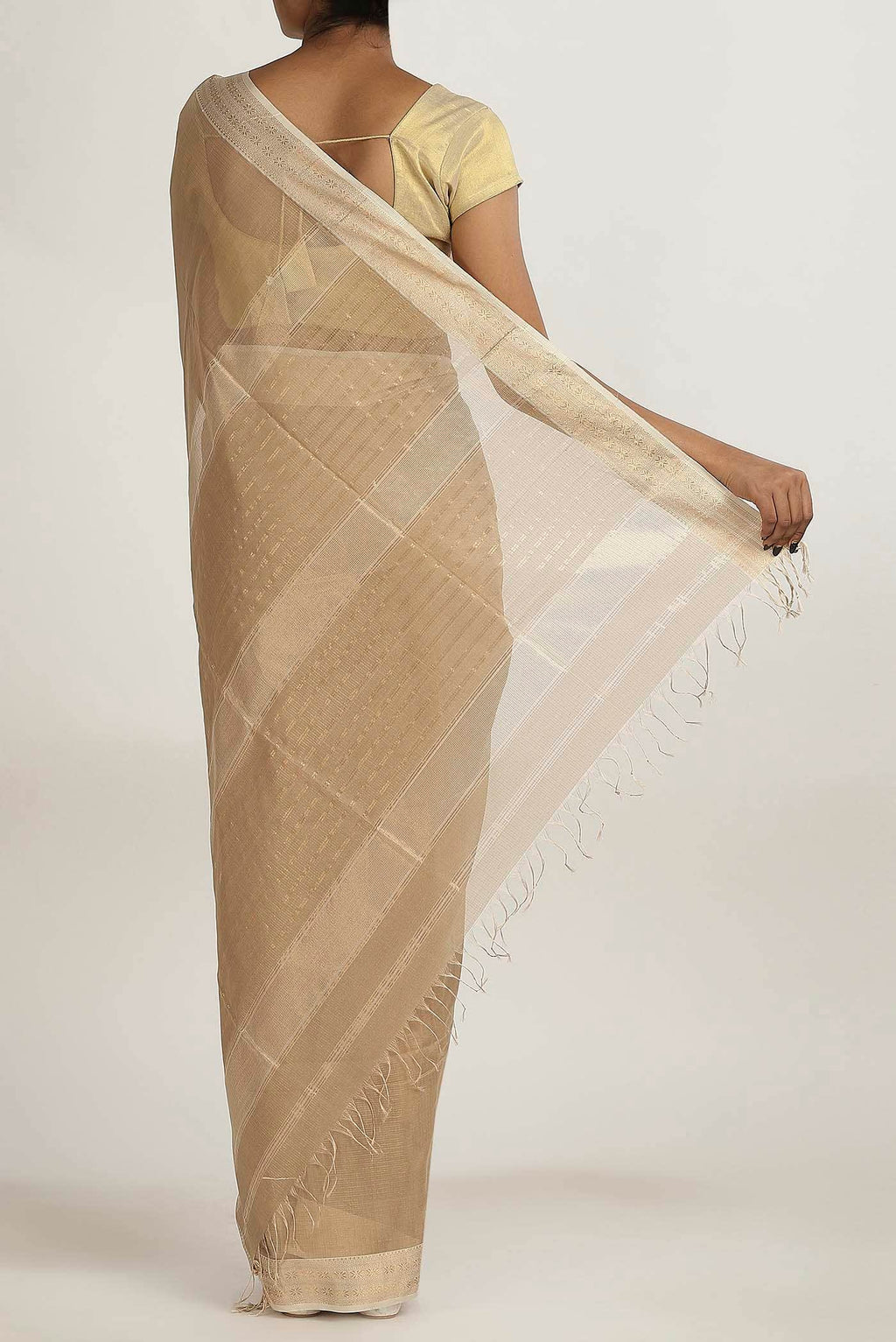 Beige Maheshwari Silk Cotton Saree