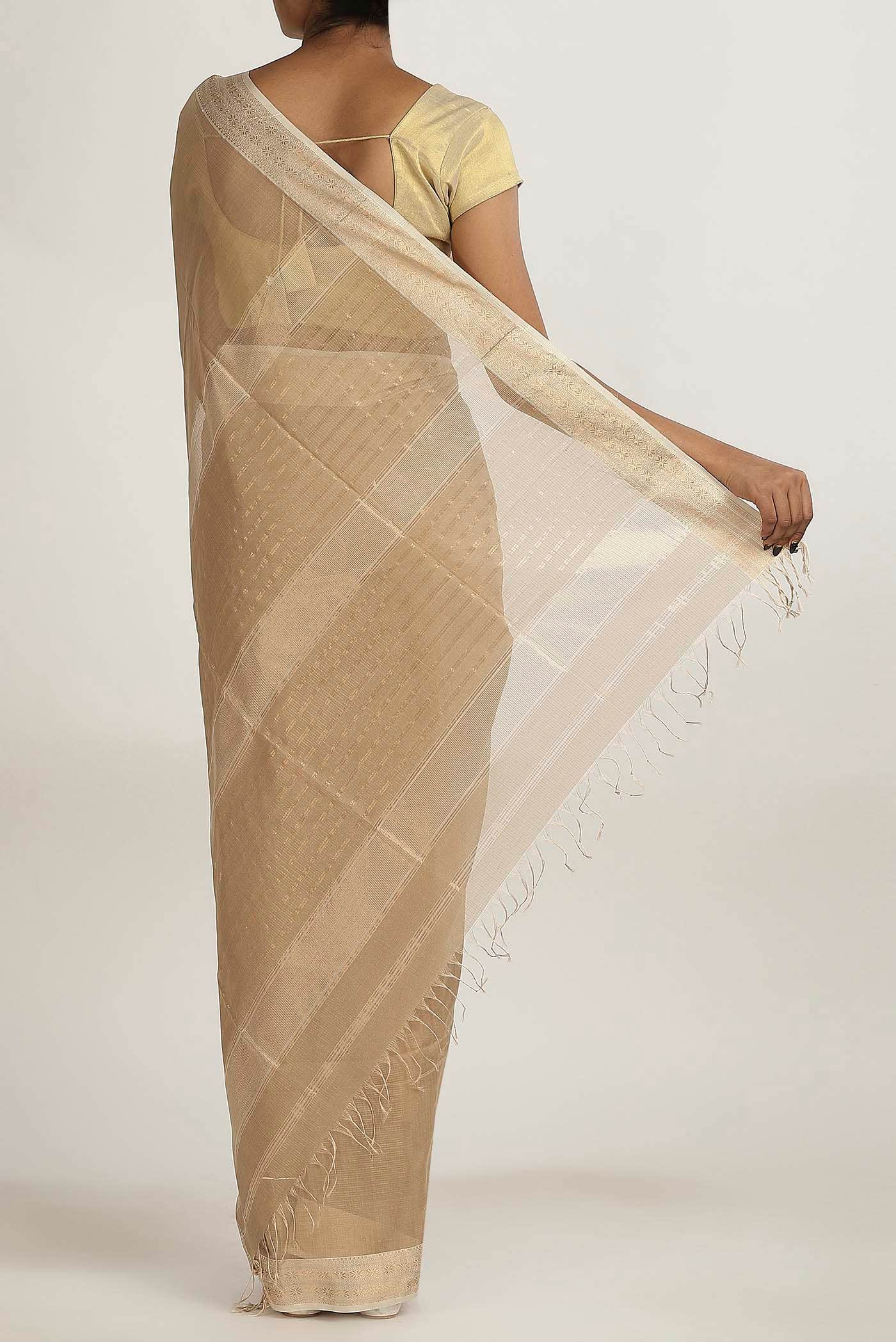 Beige Maheshwari Silk Cotton Saree
