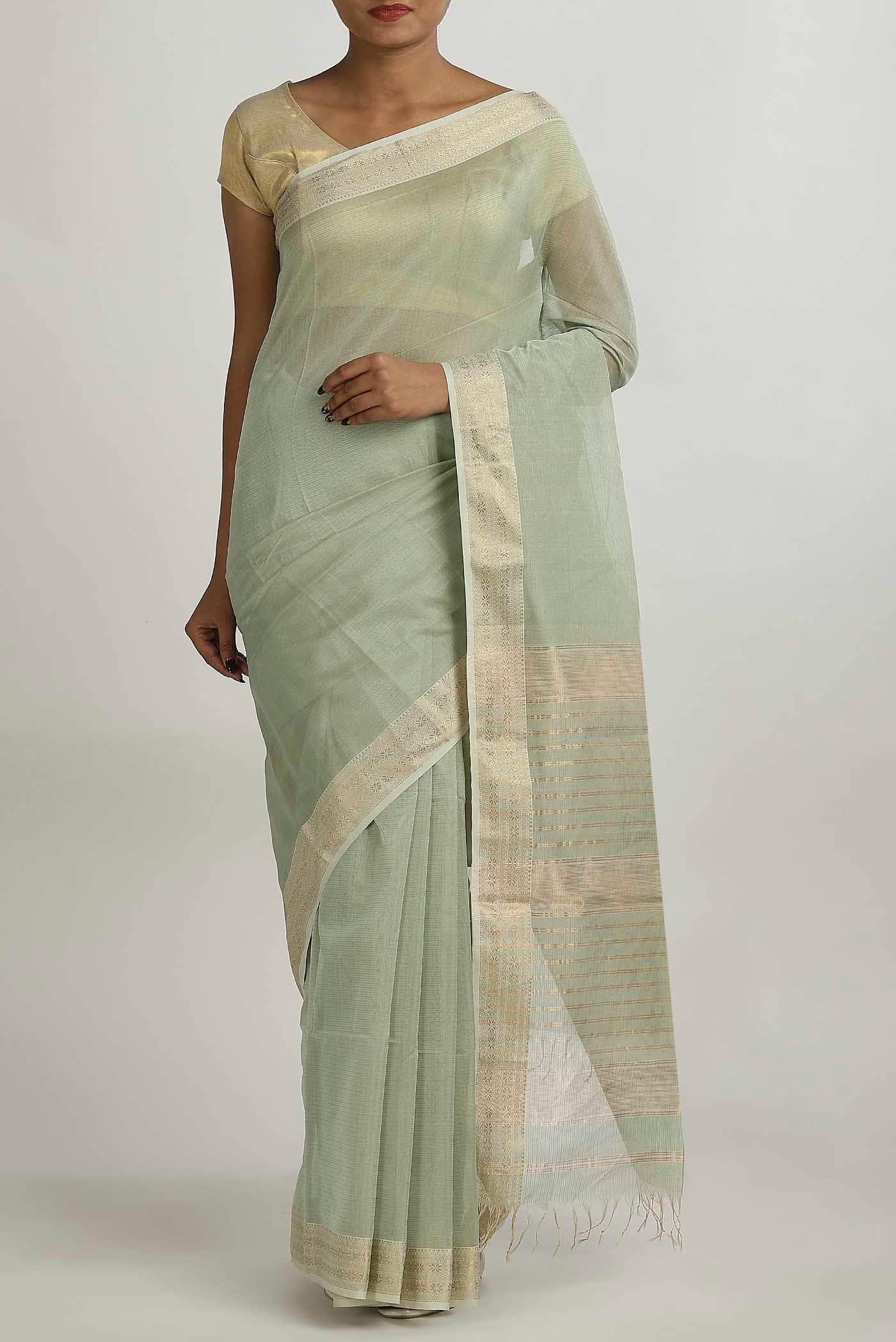 Green Maheshwari Silk Cotton Saree
