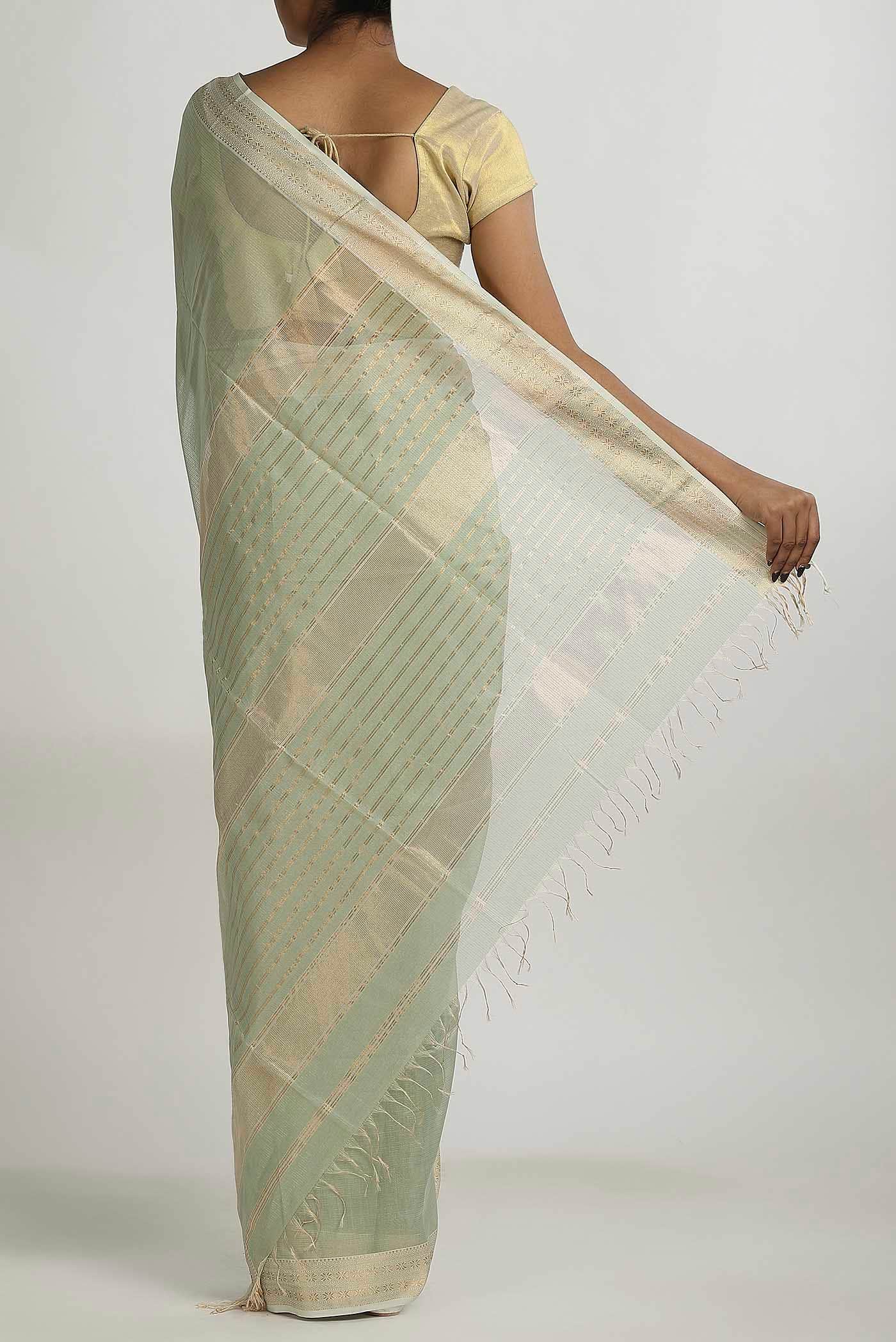 Green Maheshwari Silk Cotton Saree