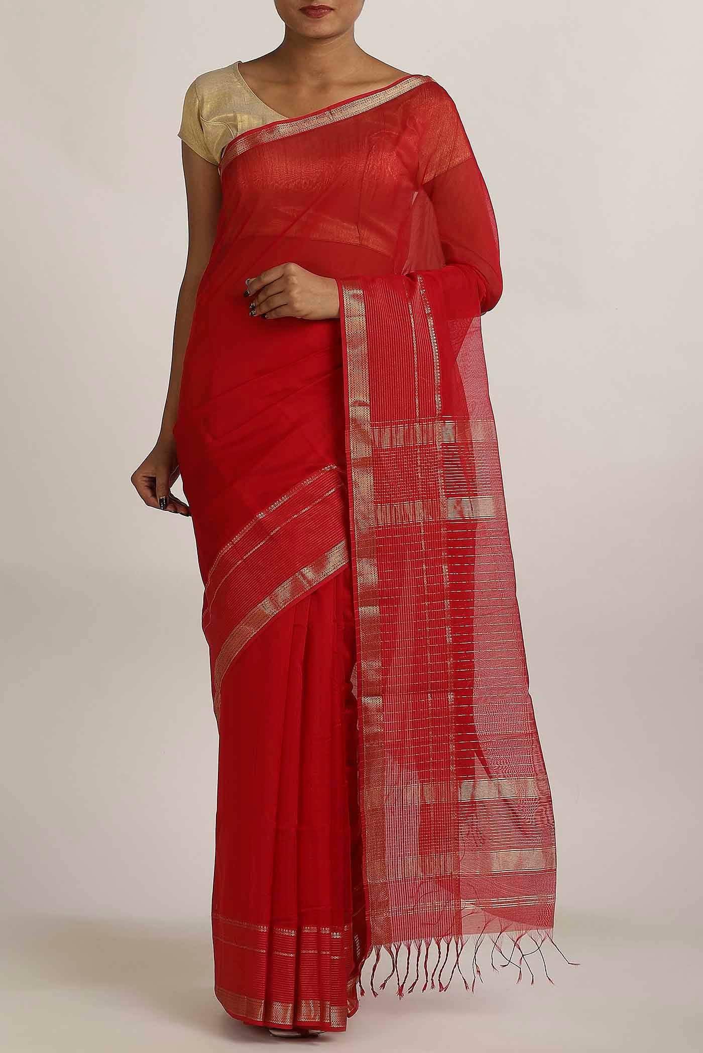 Yellow Maheshwari Silk Cotton Saree