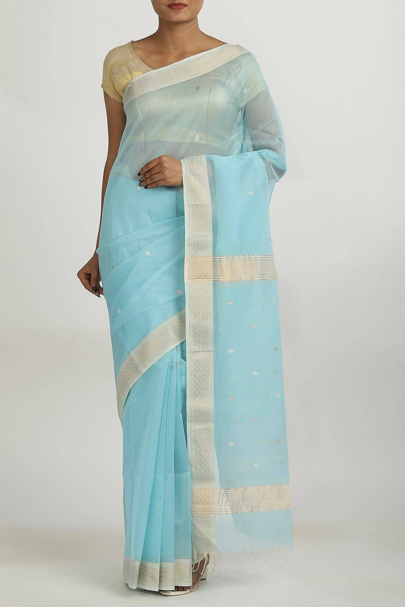 Blue Maheshwari Silk Cotton Saree