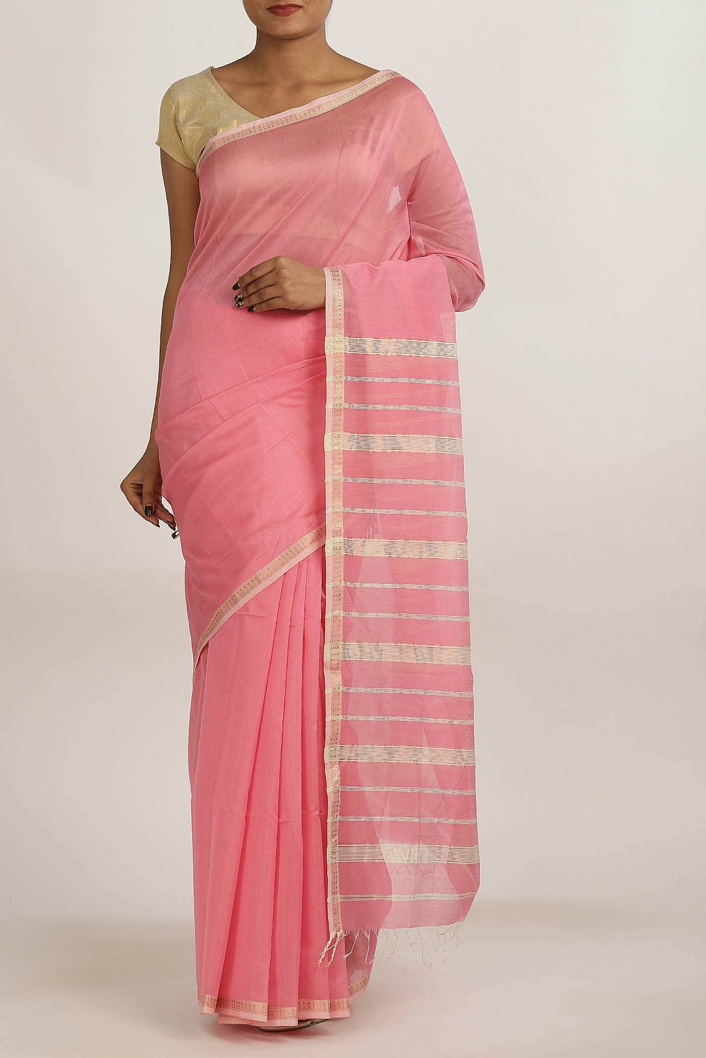 Pink Maheshwari Silk Cotton Saree