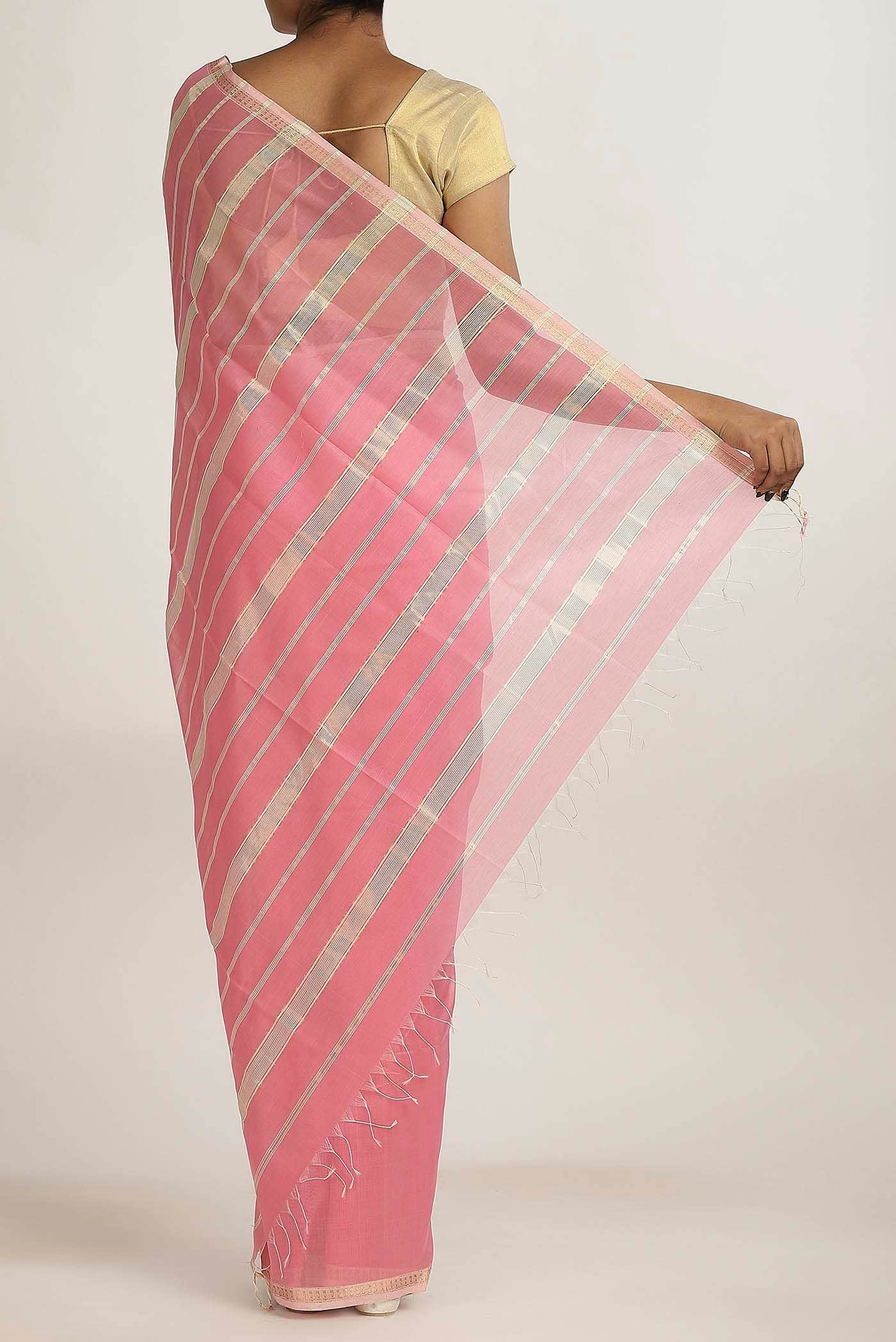 Pink Maheshwari Silk Cotton Saree