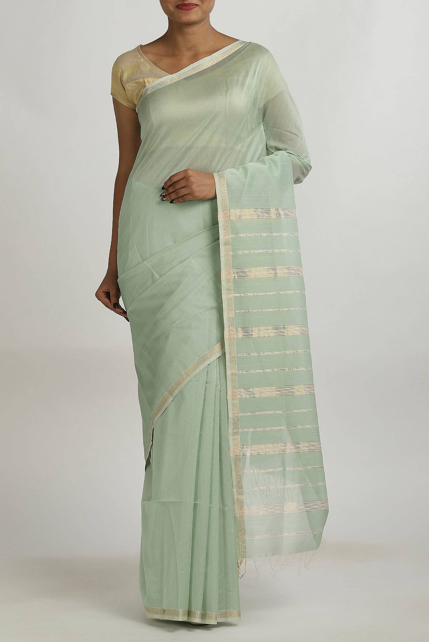 Green Maheshwari Silk Cotton Saree