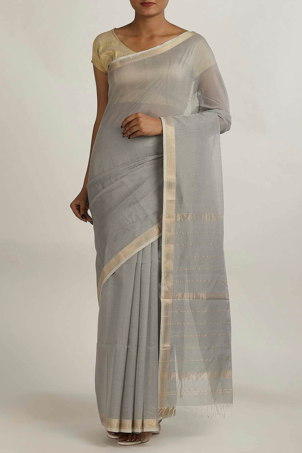 Grey Maheshwari Silk Cotton Saree