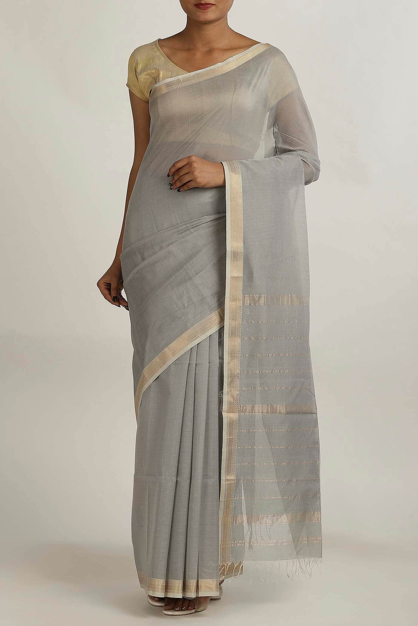 Grey Maheshwari Silk Cotton Saree