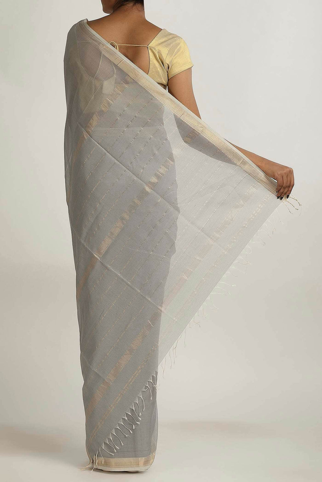 Grey Maheshwari Silk Cotton Saree