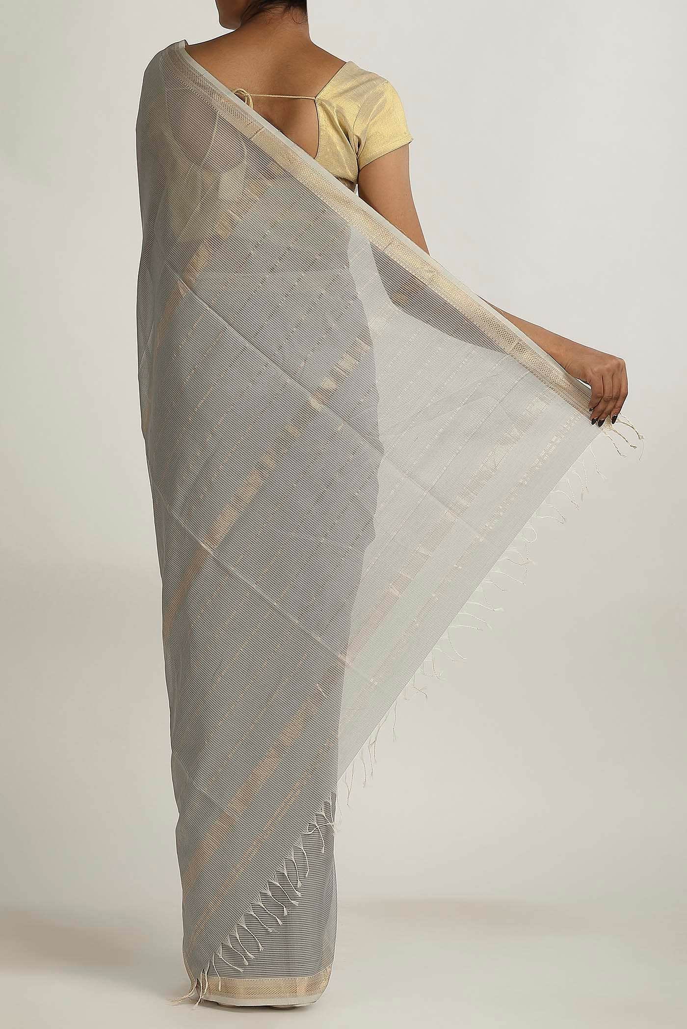 Grey Maheshwari Silk Cotton Saree