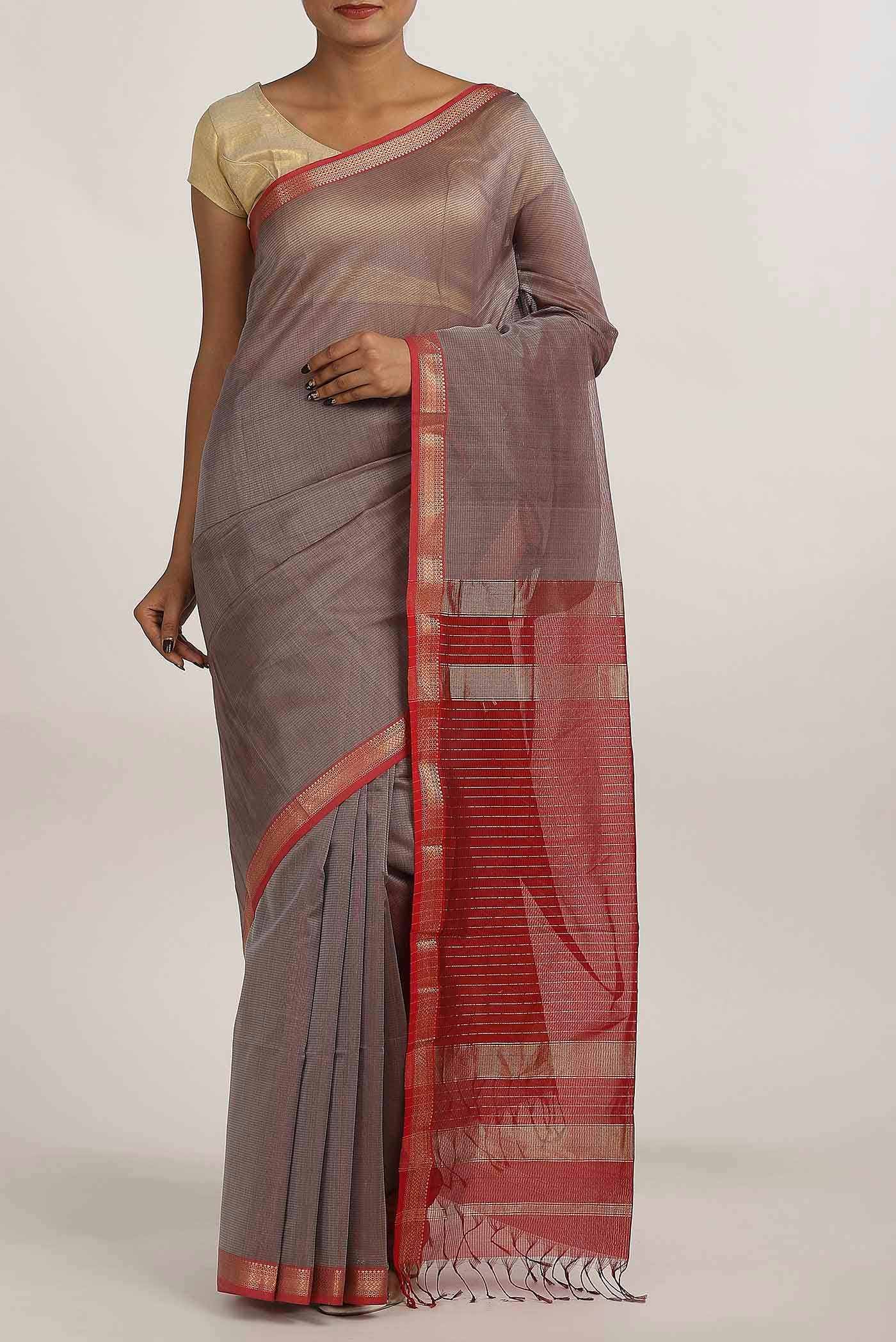 Mauve Maheshwari Silk Cotton Saree