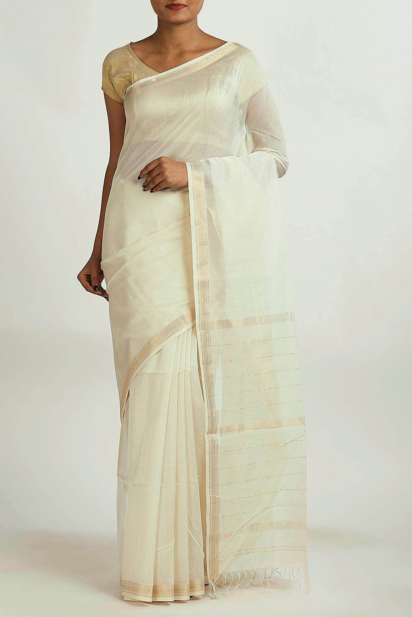 Off White Maheshwari Silk Cotton Saree