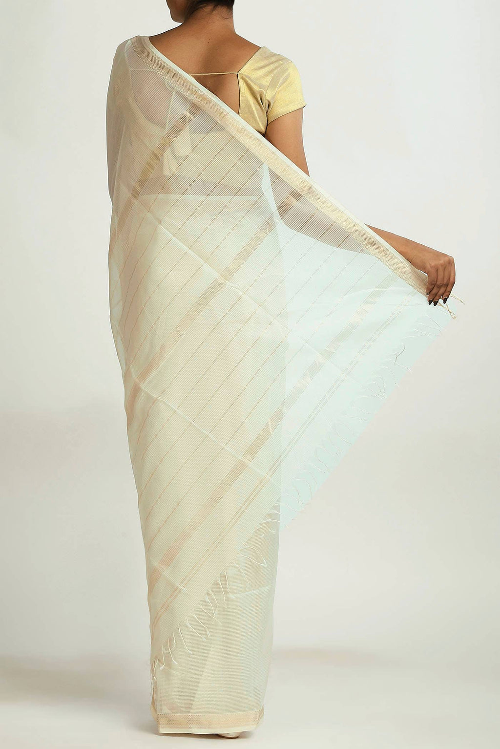 Off White Maheshwari Silk Cotton Saree