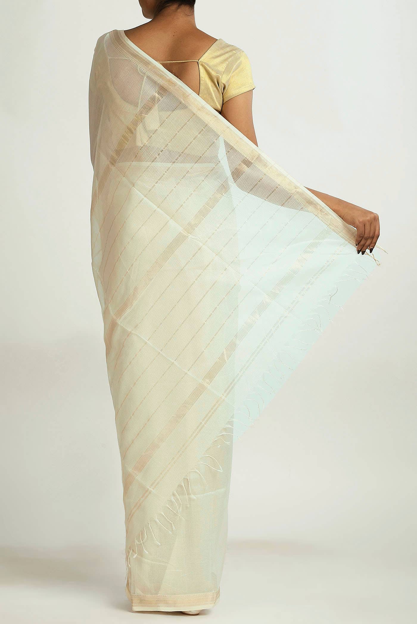 Off White Maheshwari Silk Cotton Saree