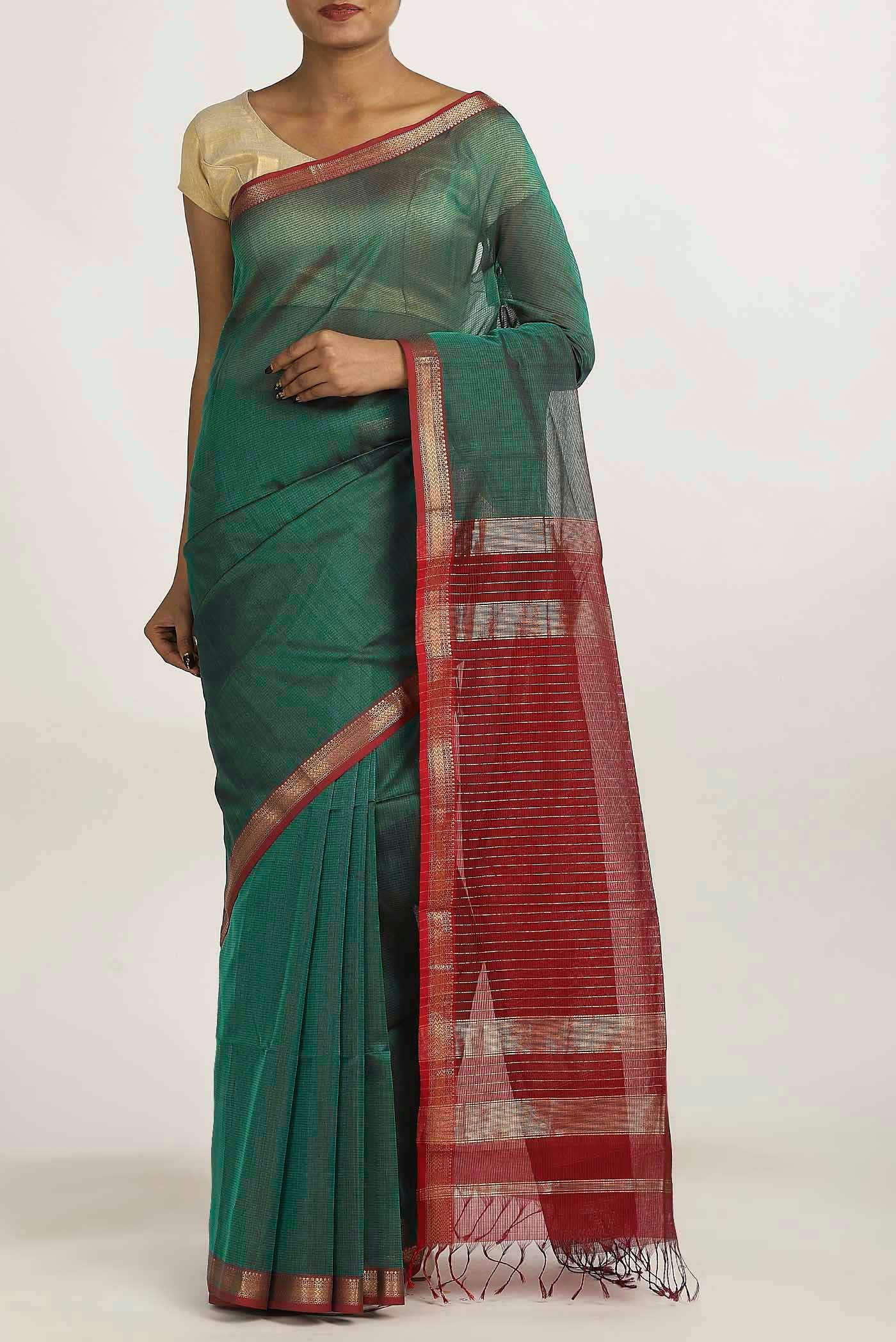 Green Maheshwari Silk Cotton Saree