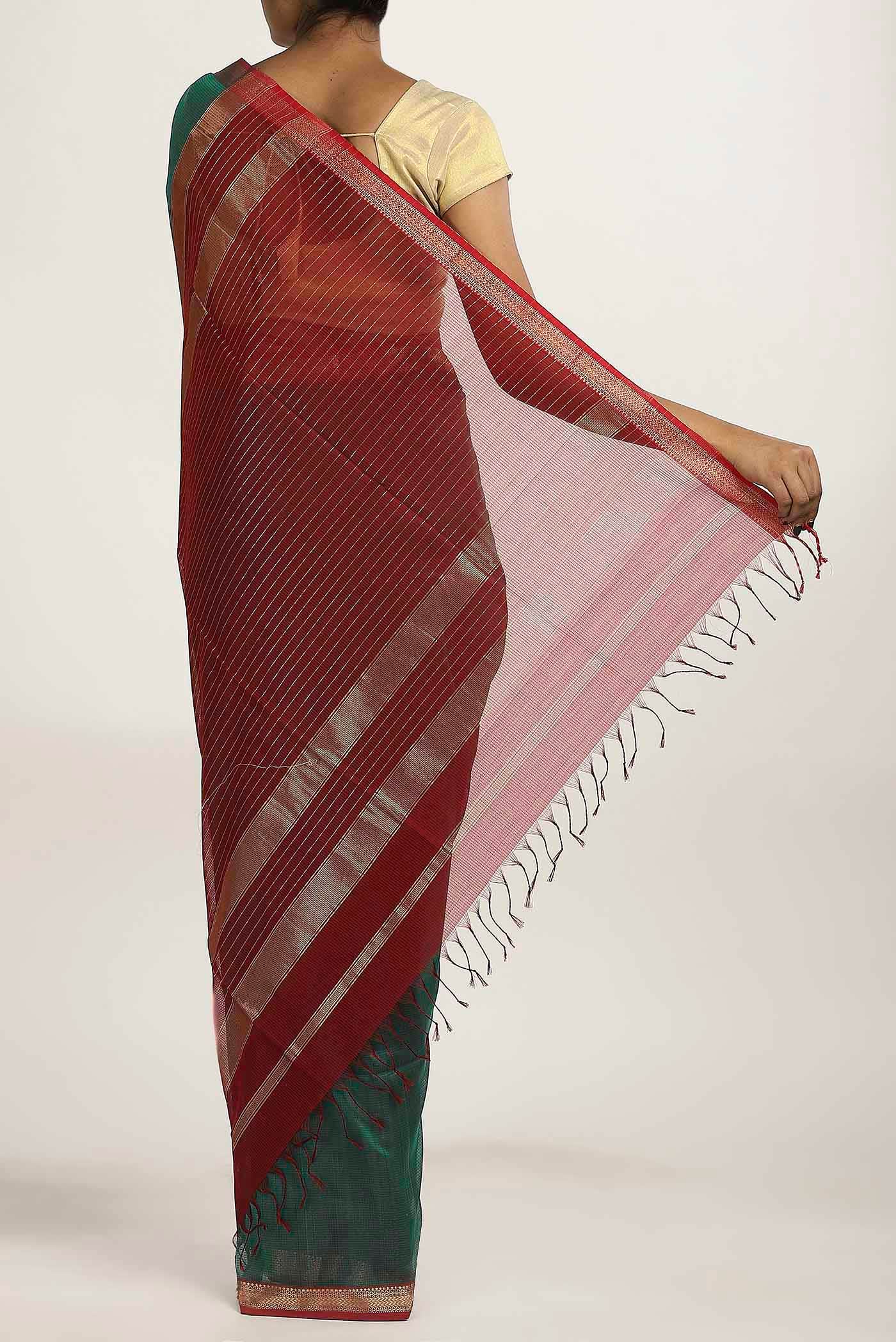 Green Maheshwari Silk Cotton Saree