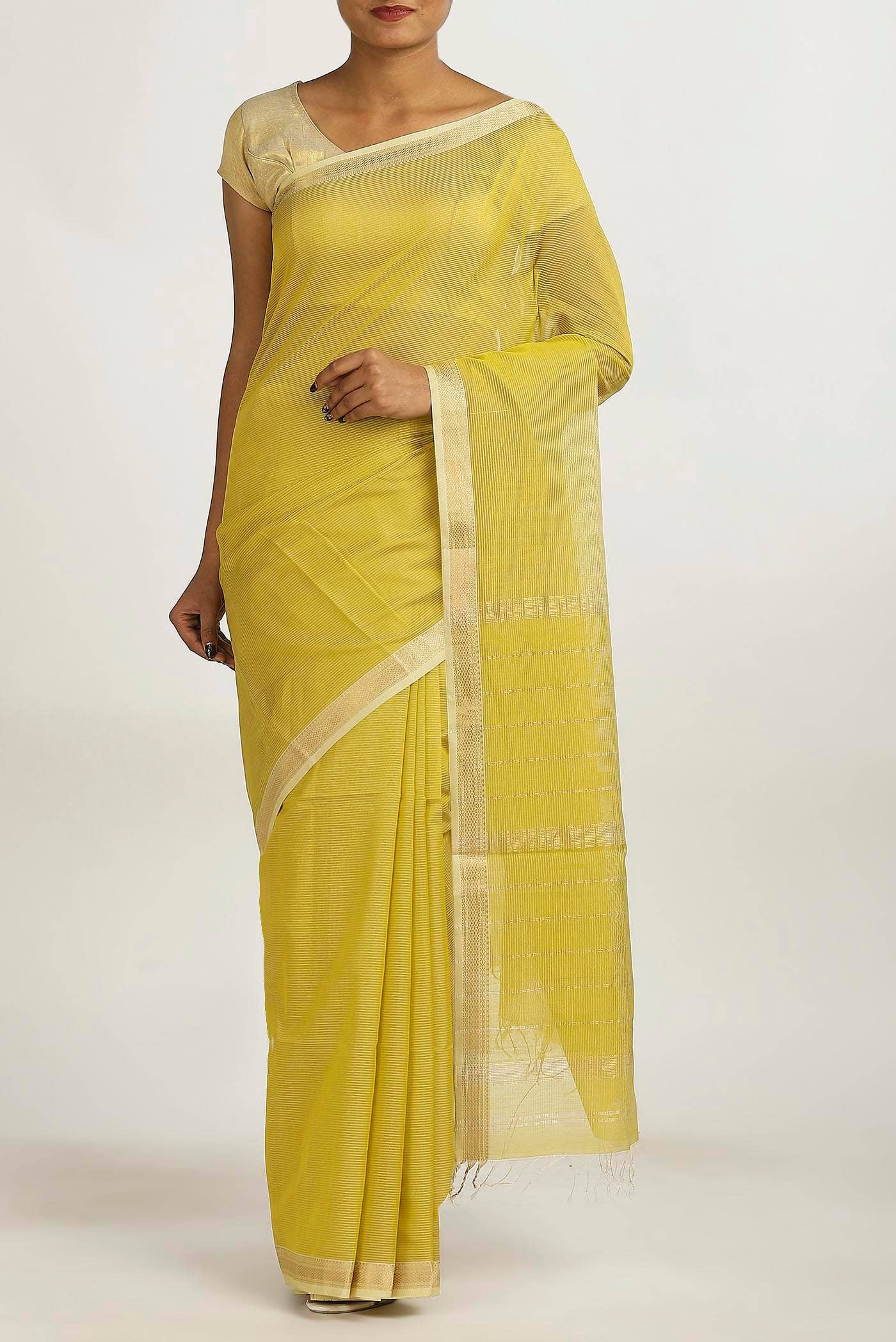 Yellow Maheshwari Silk Cotton Saree