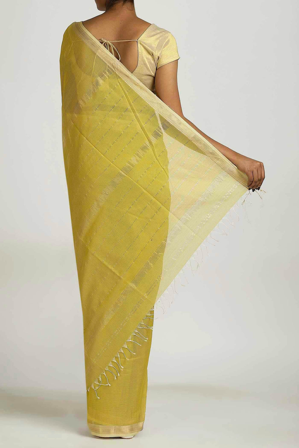 Yellow Maheshwari Silk Cotton Saree