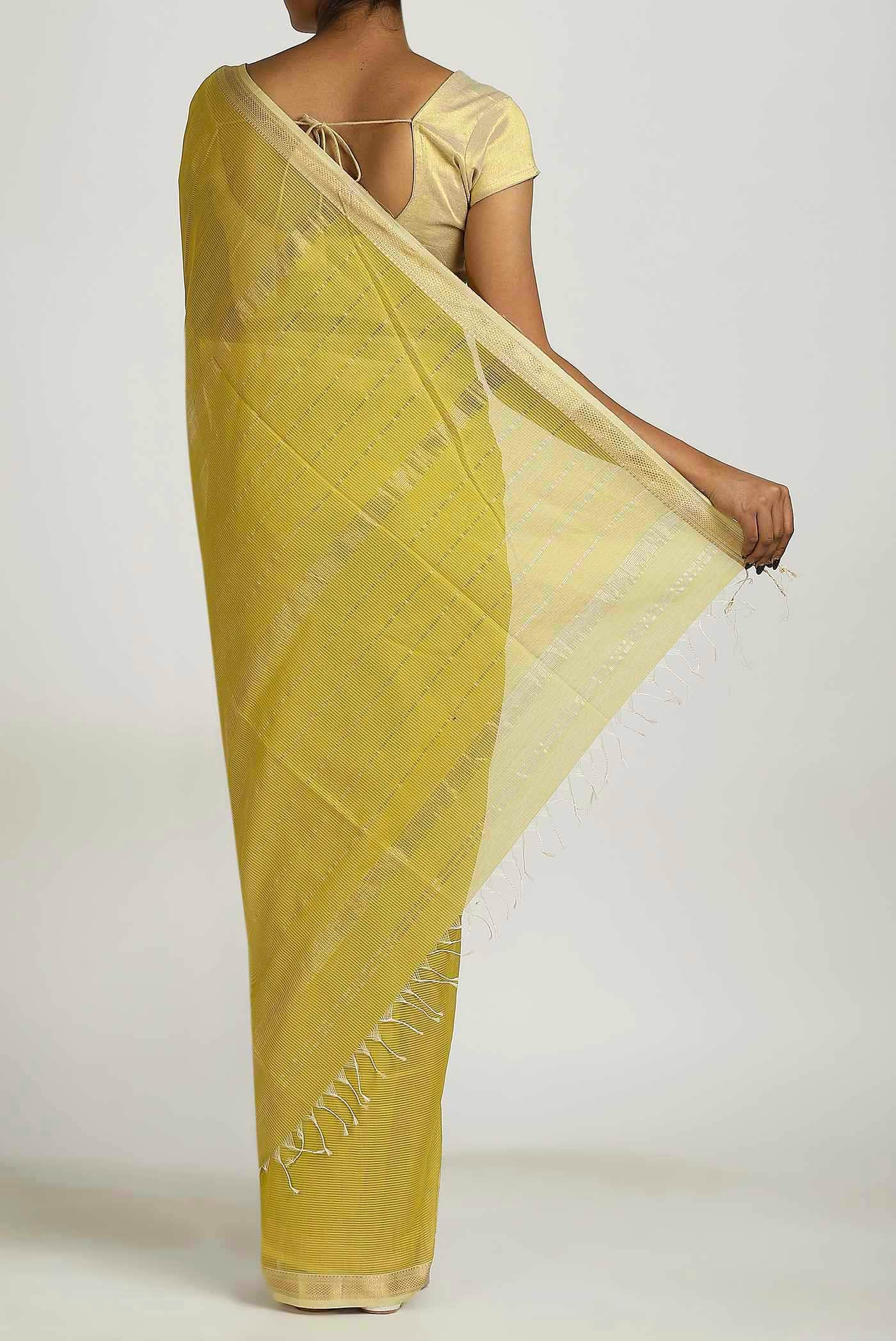 Yellow Maheshwari Silk Cotton Saree