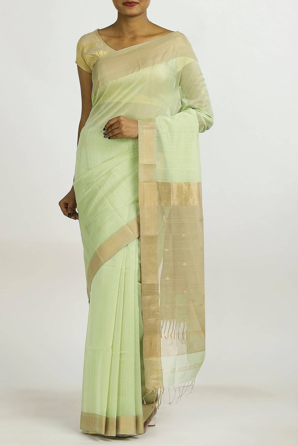Green Maheshwari Silk Cotton Saree