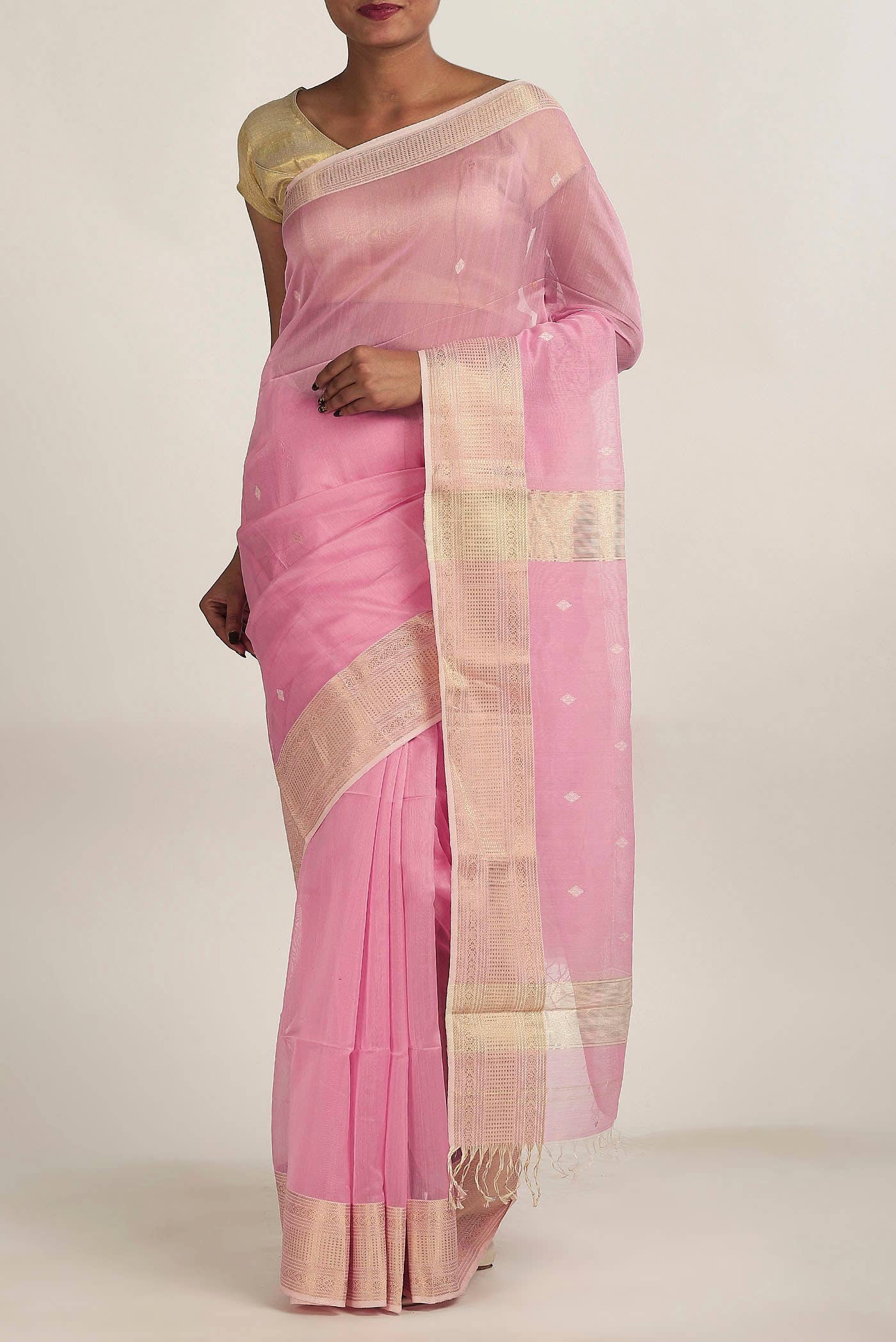 Pink Maheshwari Silk Cotton Saree