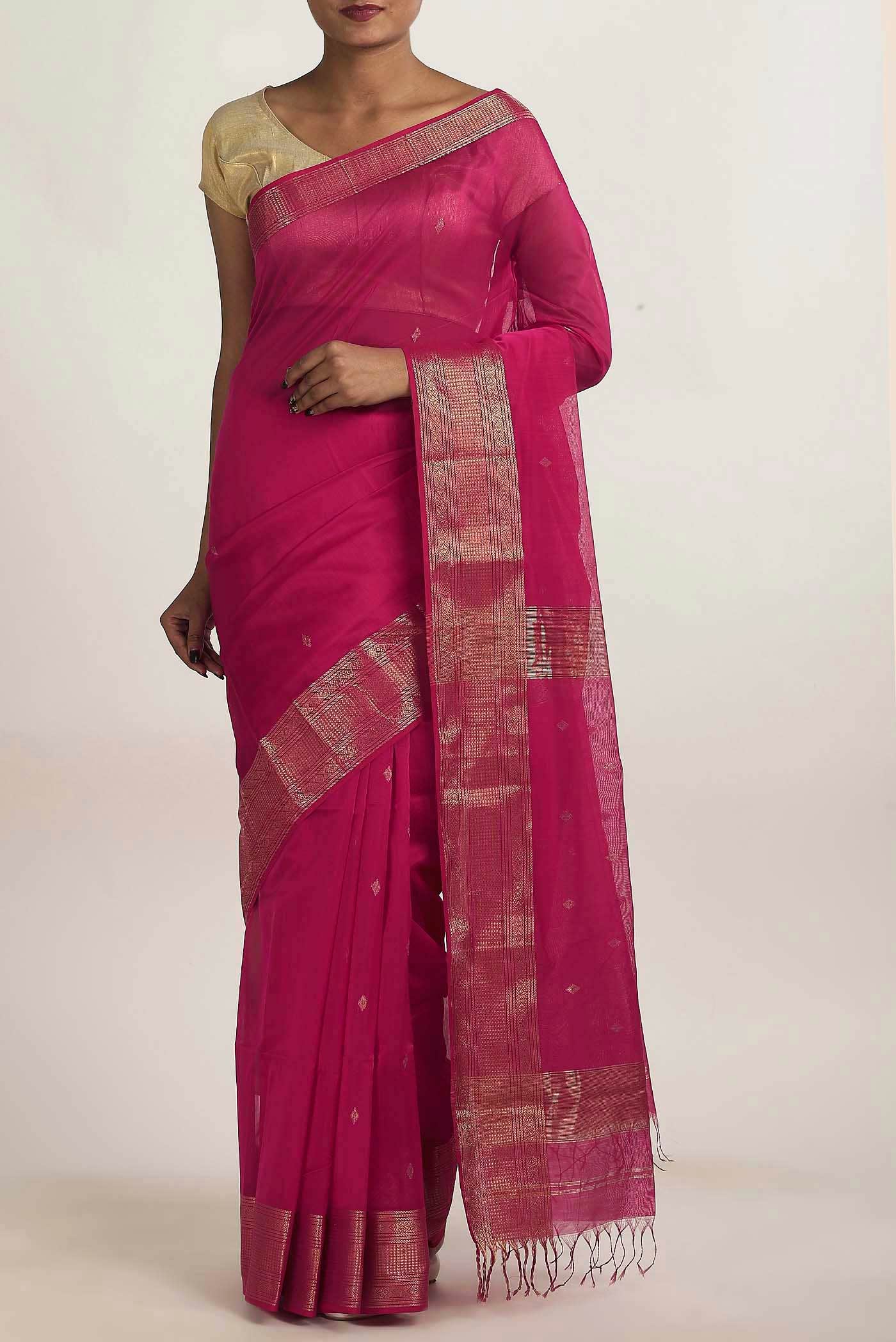 Pink Maheshwari Silk Cotton Saree