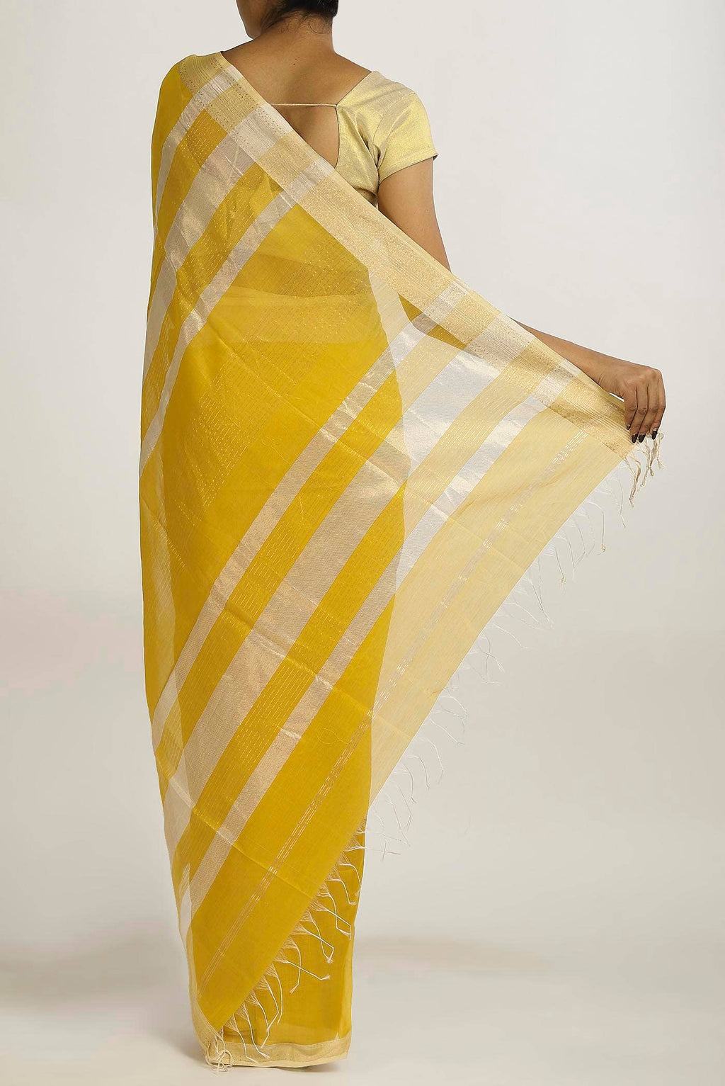 Yellow Maheshwari Silk Cotton Saree