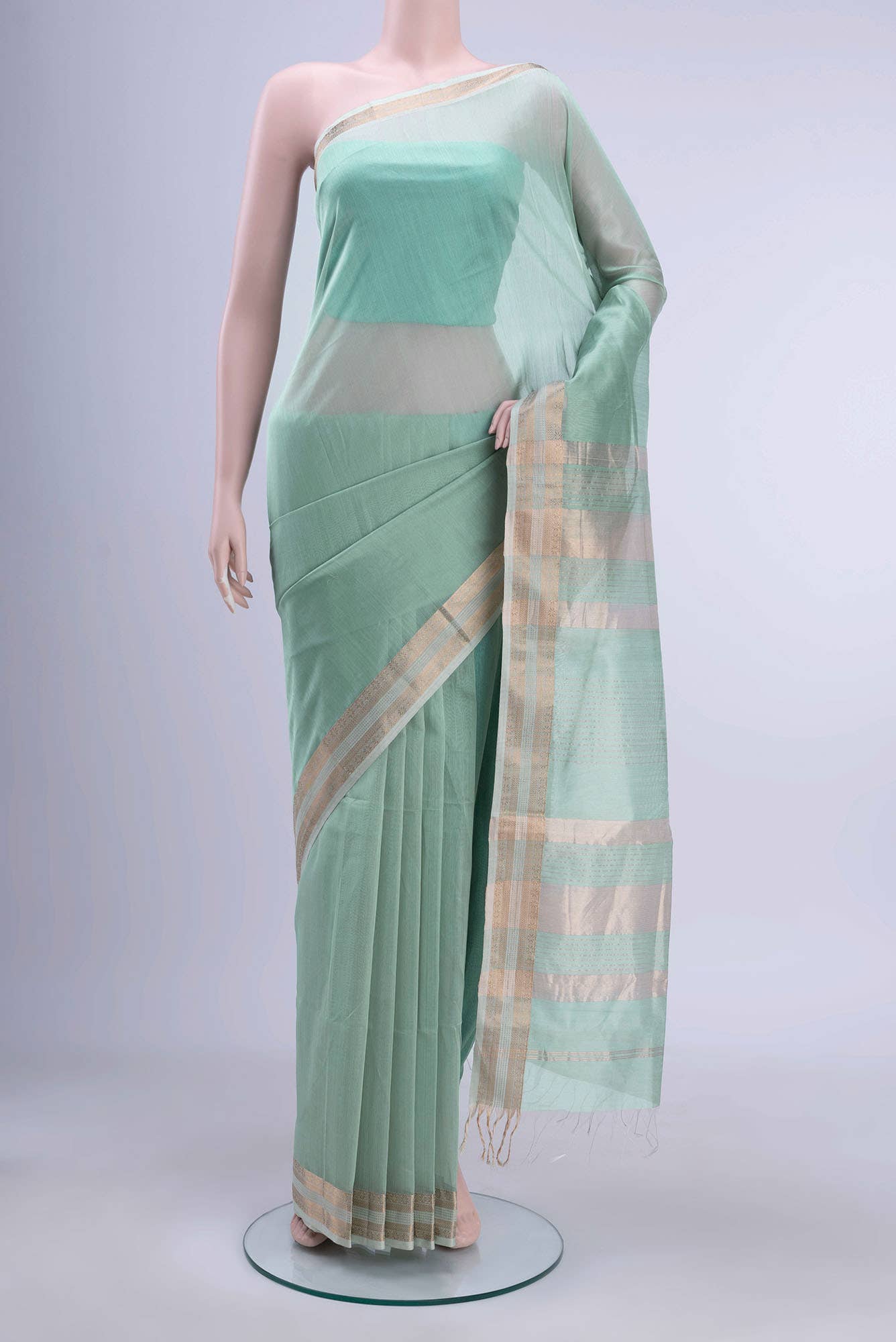 Light Green Maheshwari Silk Cotton Saree