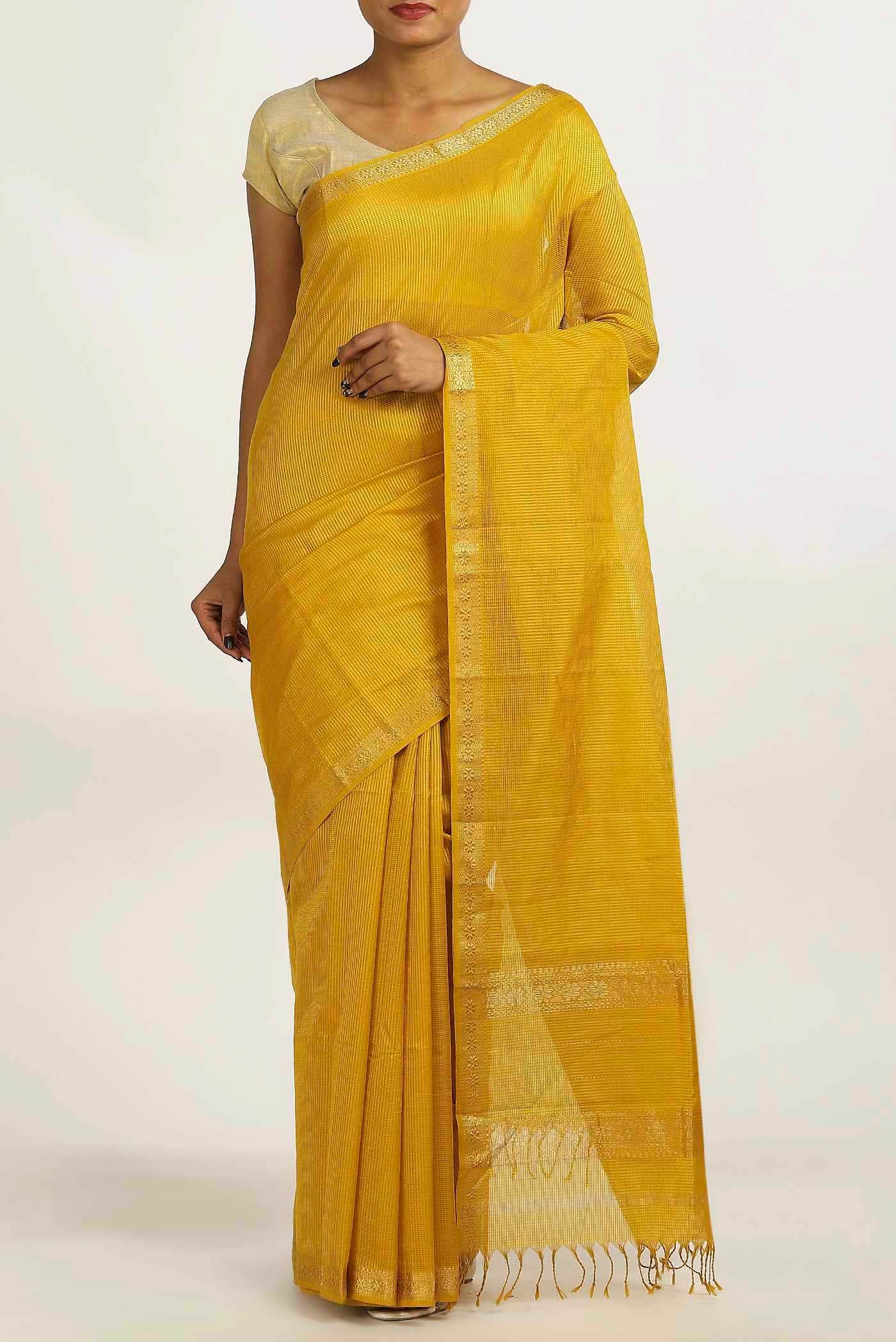 Yellow Maheshwari Silk Cotton Saree