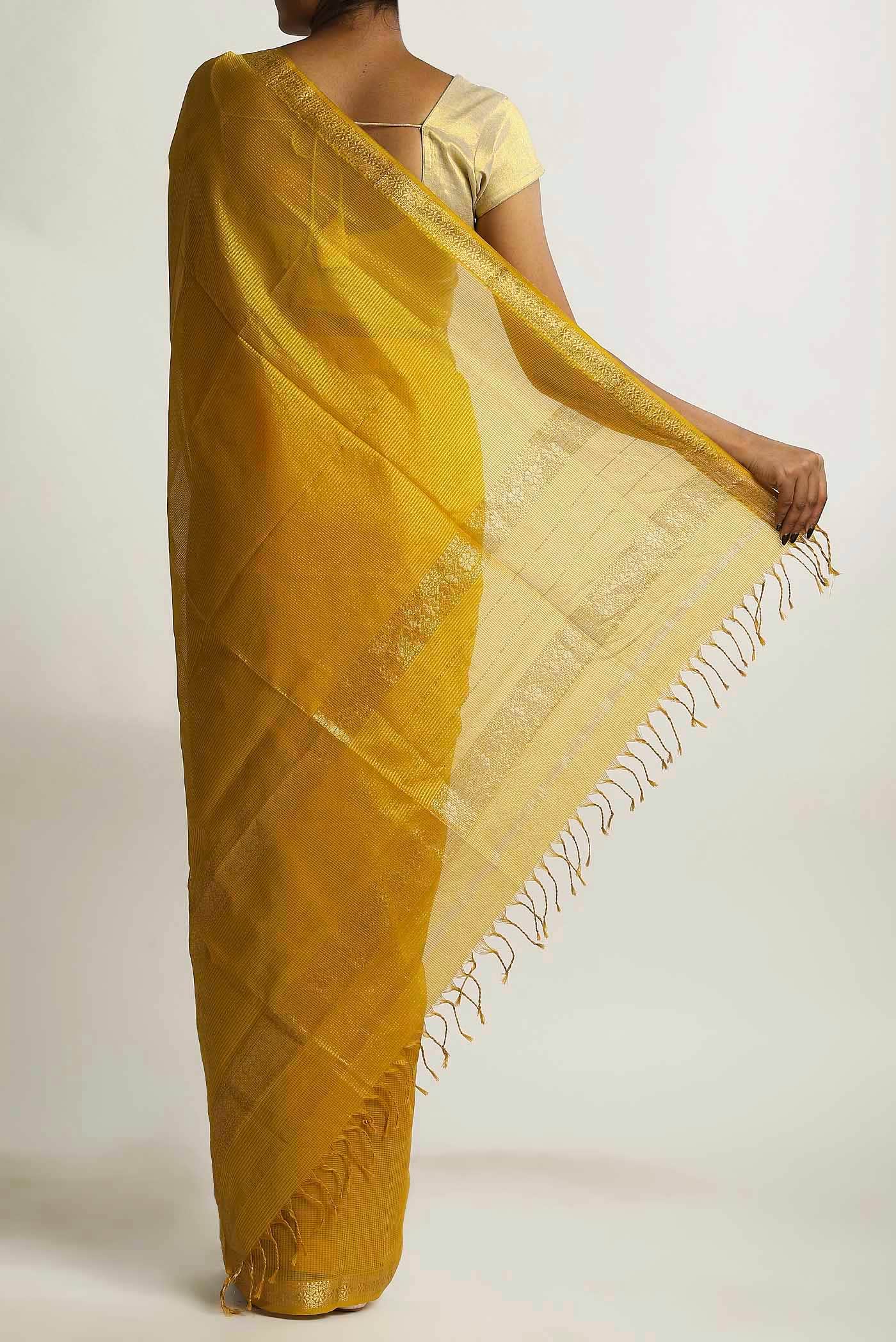 Yellow Maheshwari Silk Cotton Saree
