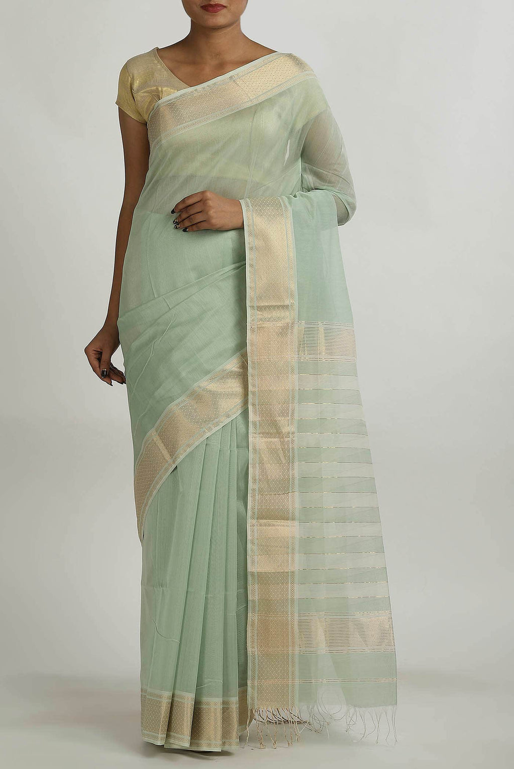 Green Maheshwari Silk Cotton Saree