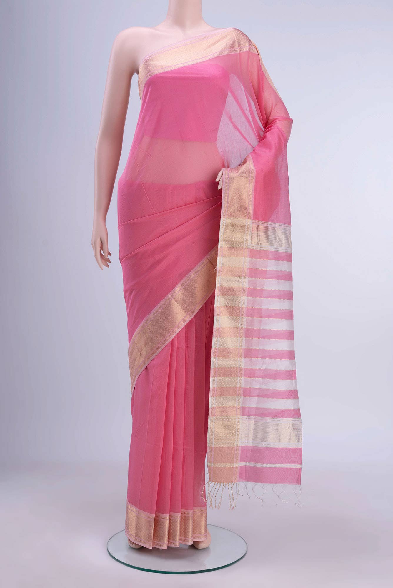 Rose pink Maheshwari Silk Cotton Saree