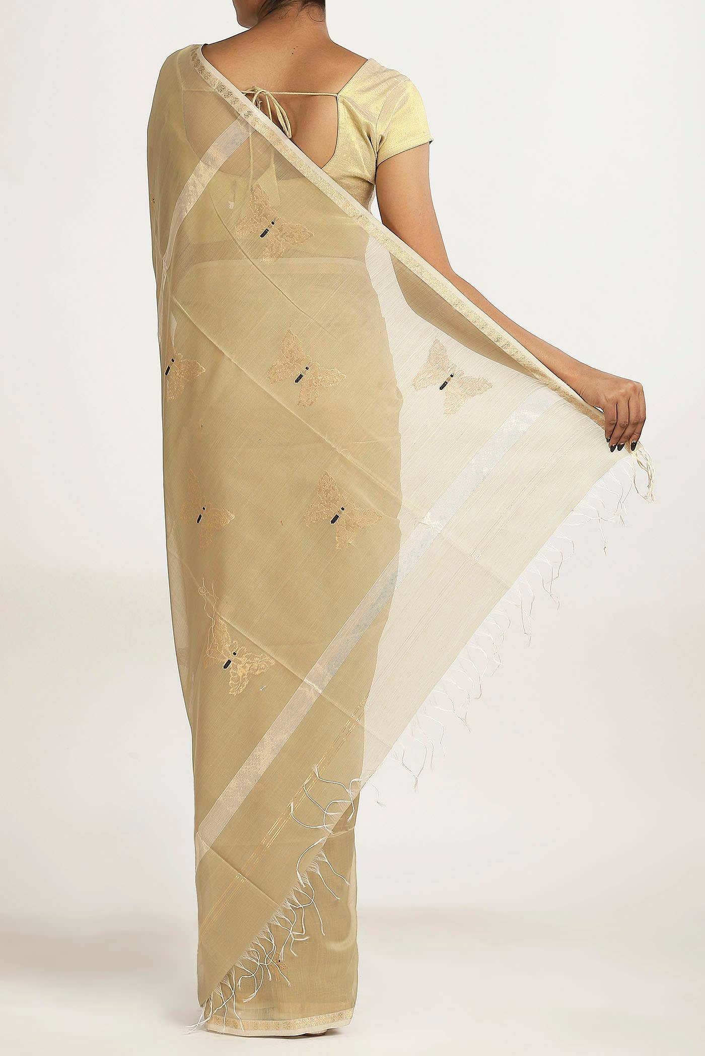 Beige Maheshwari Silk Cotton Saree